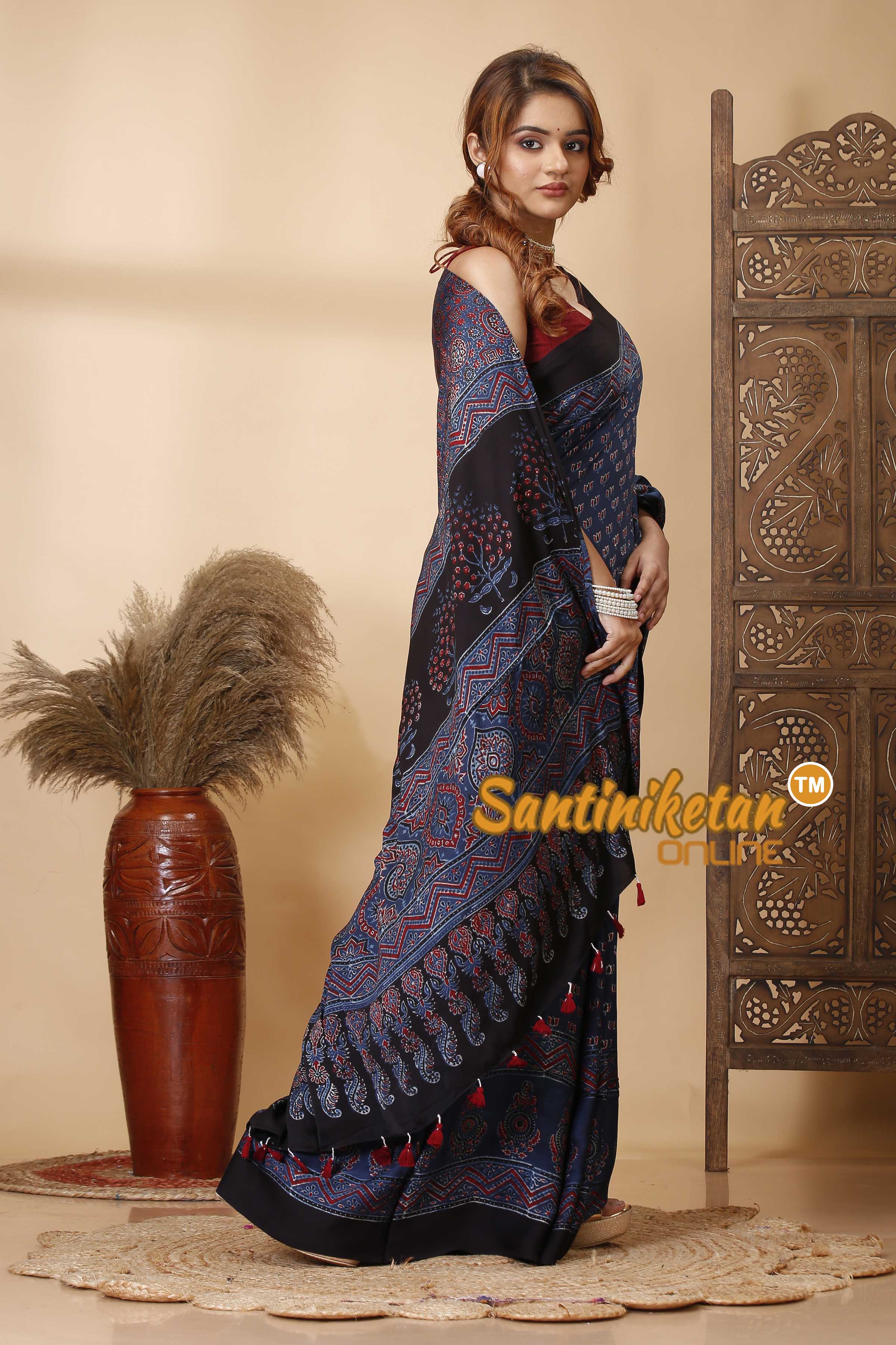 Ajrakh Hand Block On Modal Silk SN202521463