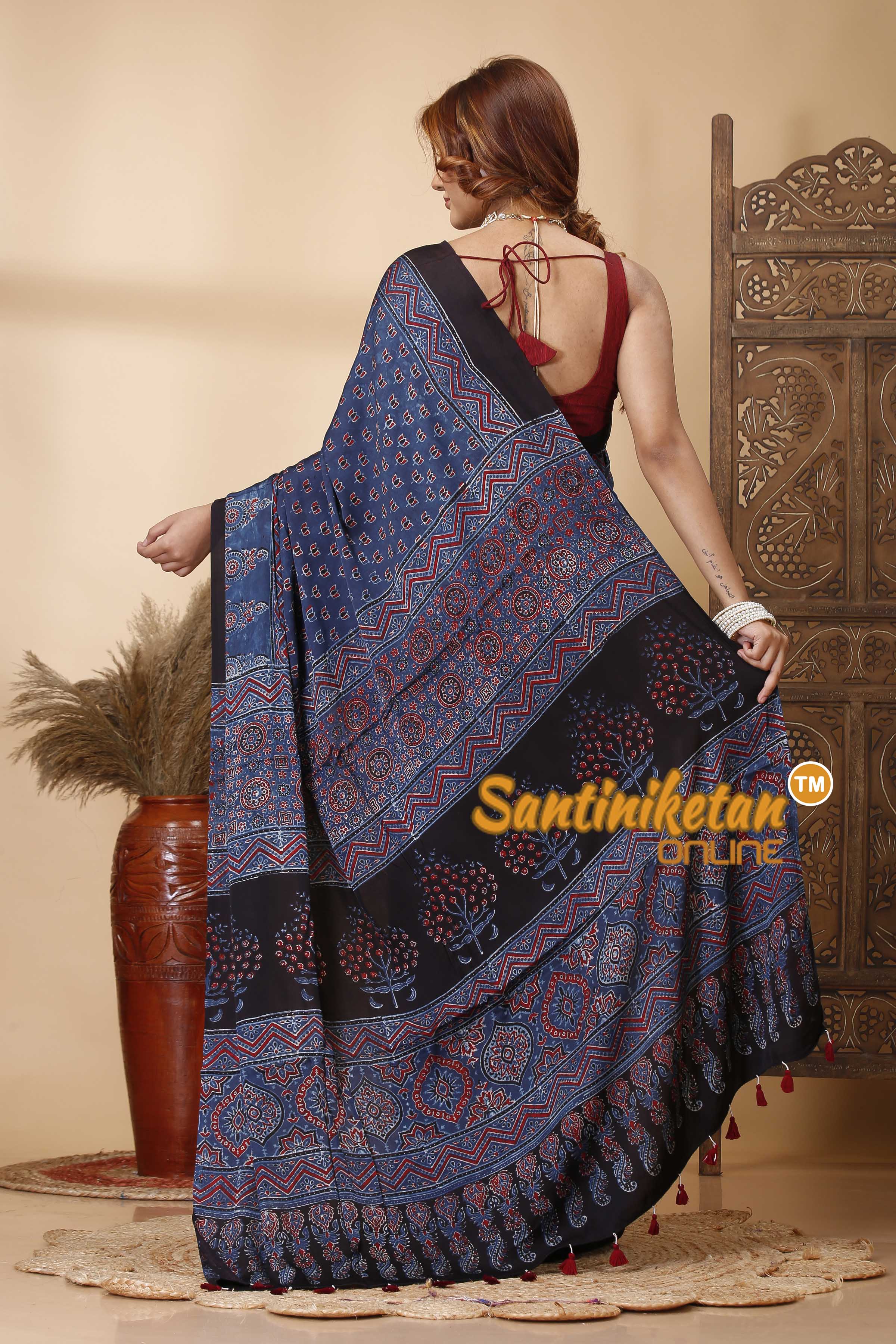 Ajrakh Hand Block On Modal Silk SN202521463