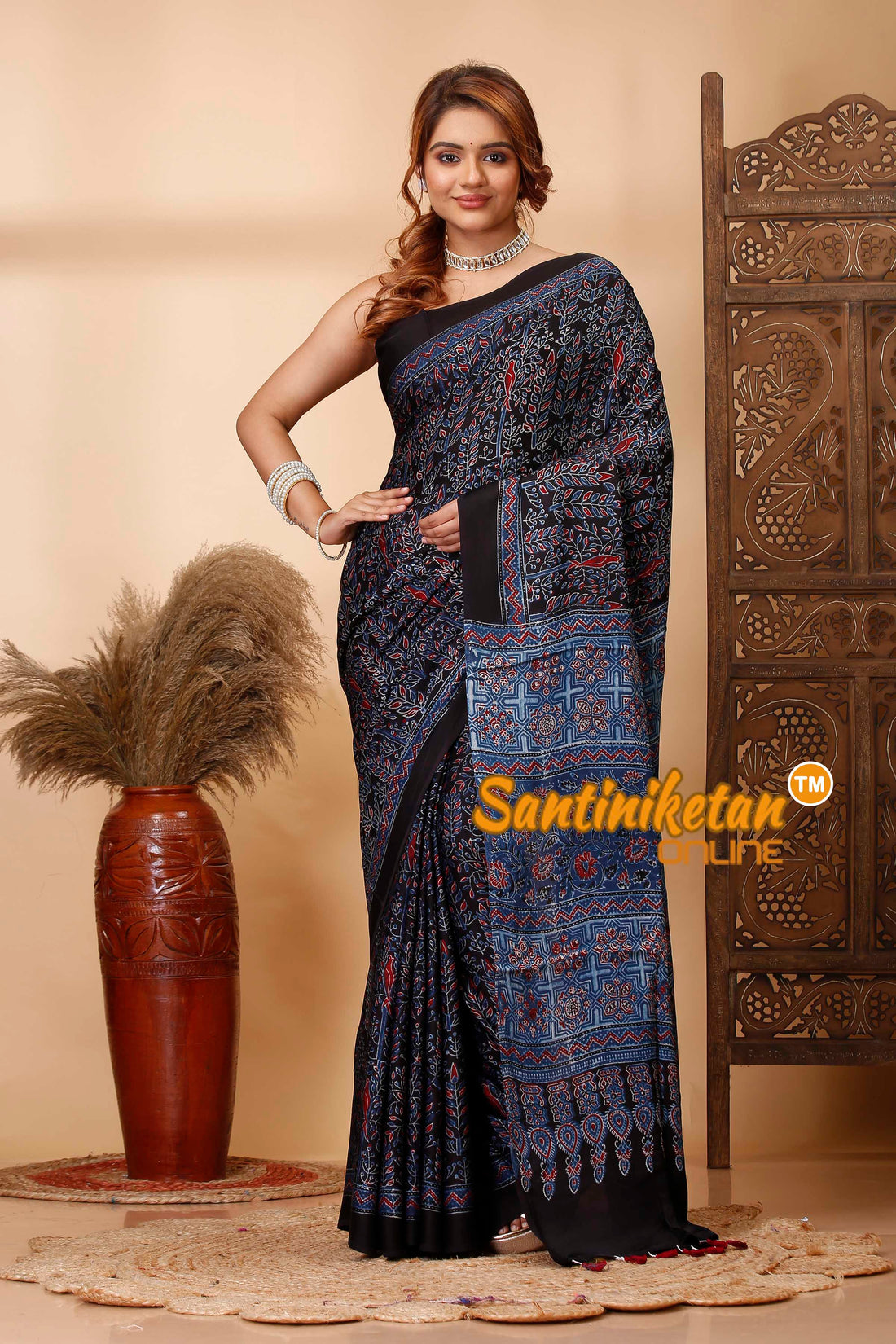 Ajrakh Hand Block On Modal Silk SN202521481