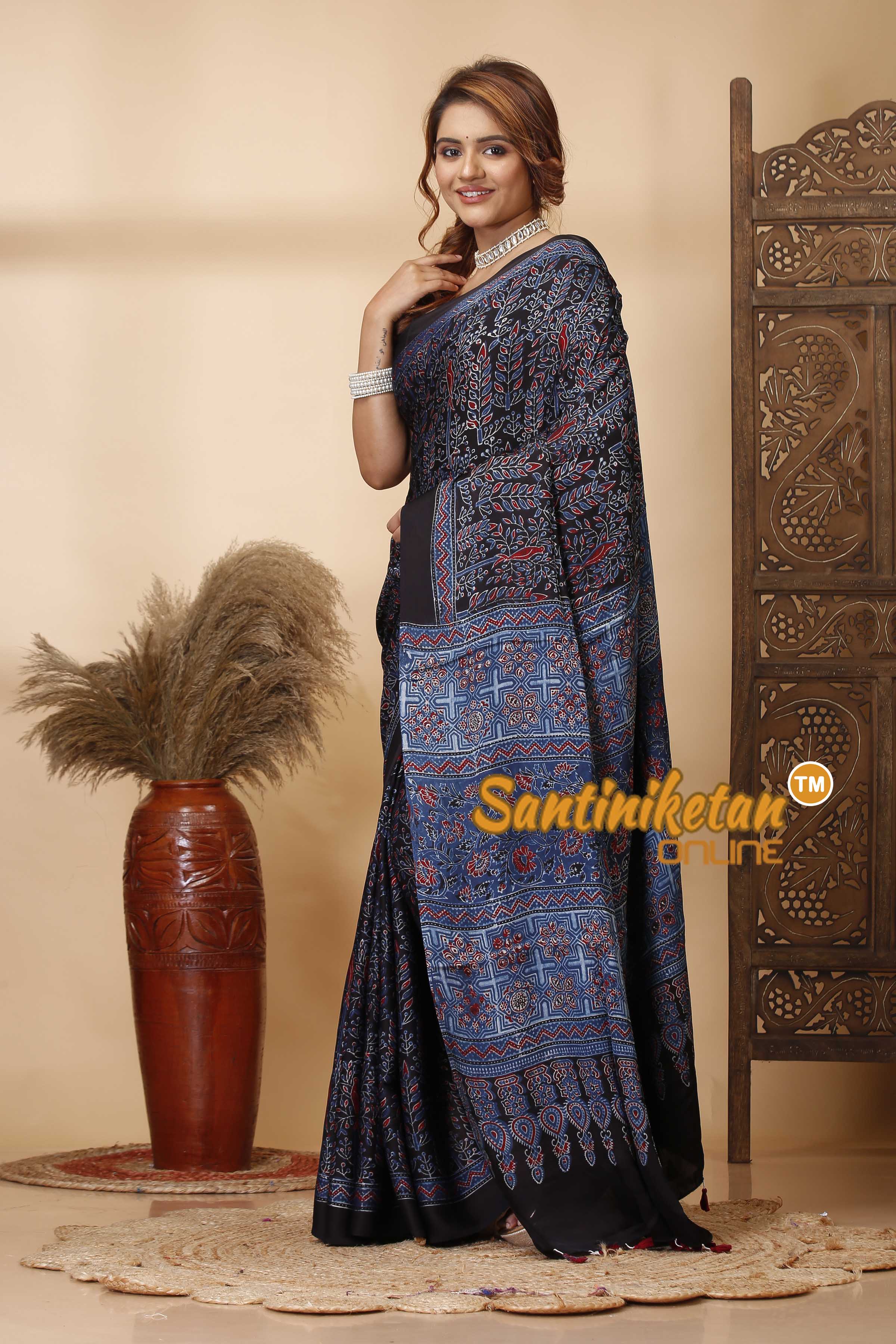 Ajrakh Hand Block On Modal Silk SN202521481