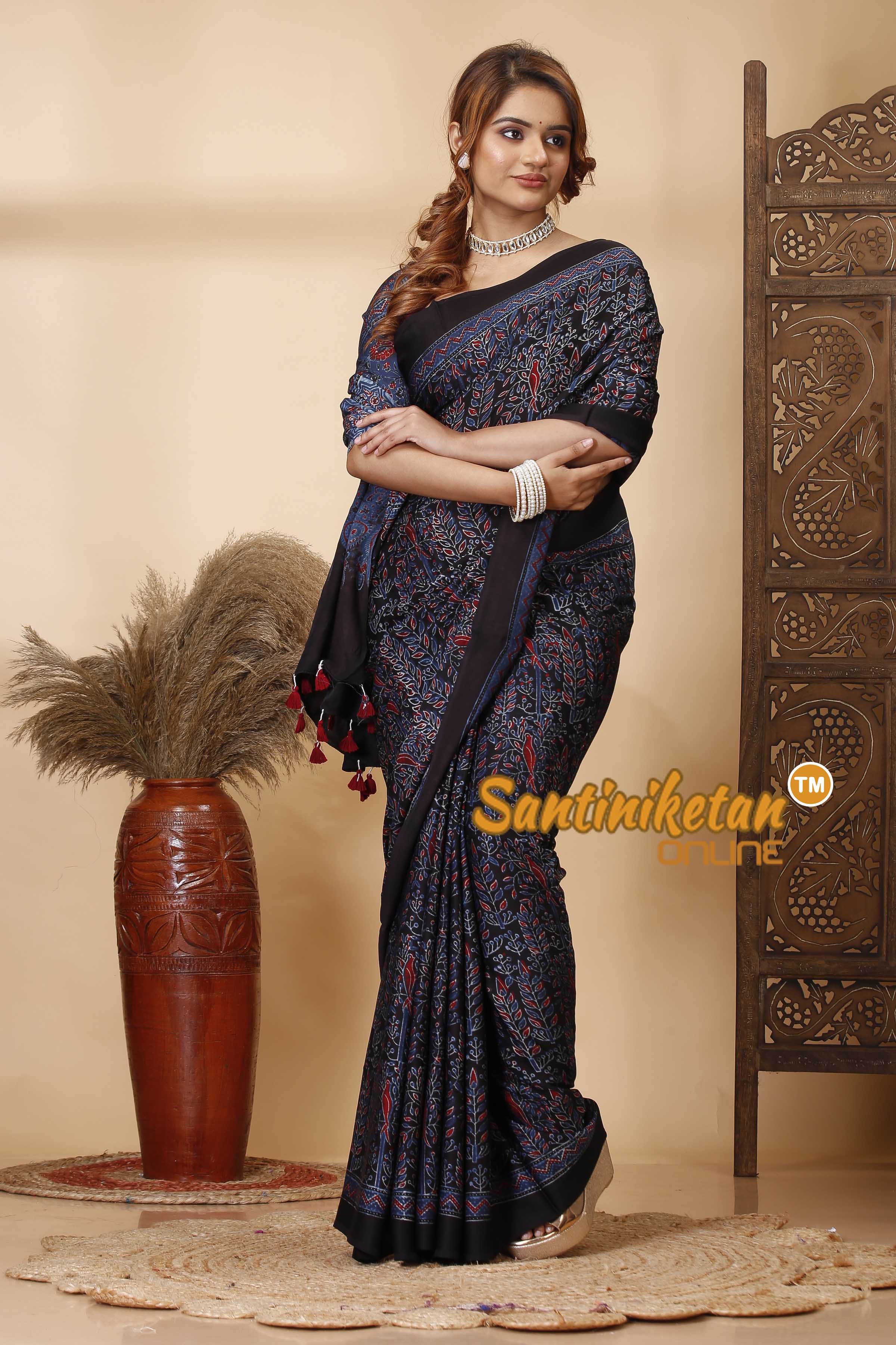 Ajrakh Hand Block On Modal Silk SN202521481