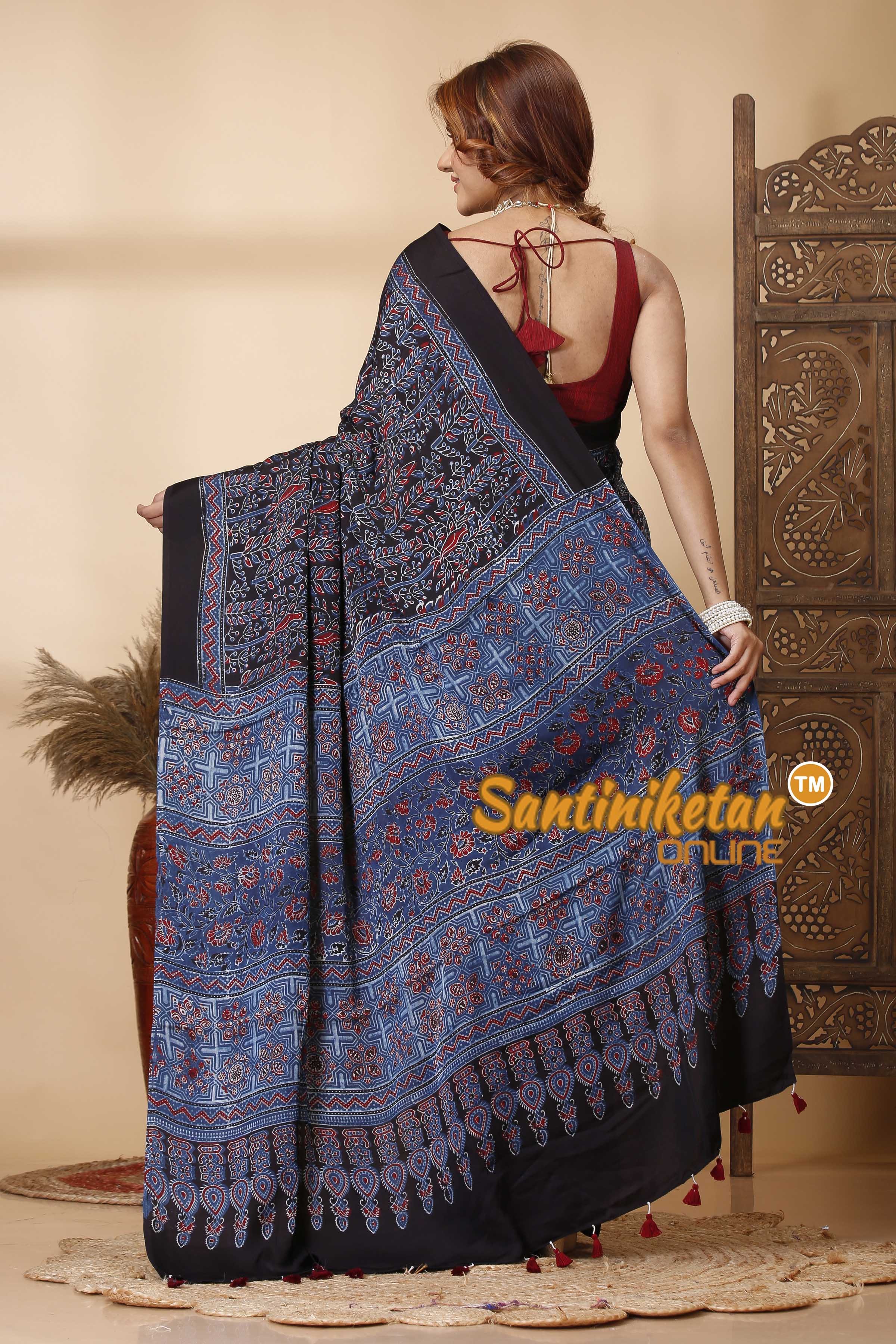 Ajrakh Hand Block On Modal Silk SN202521481