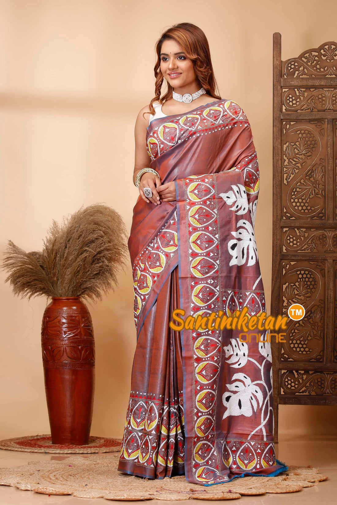 Bishnupuri (Katan) Silk Kantha Stitch Saree SN202521589
