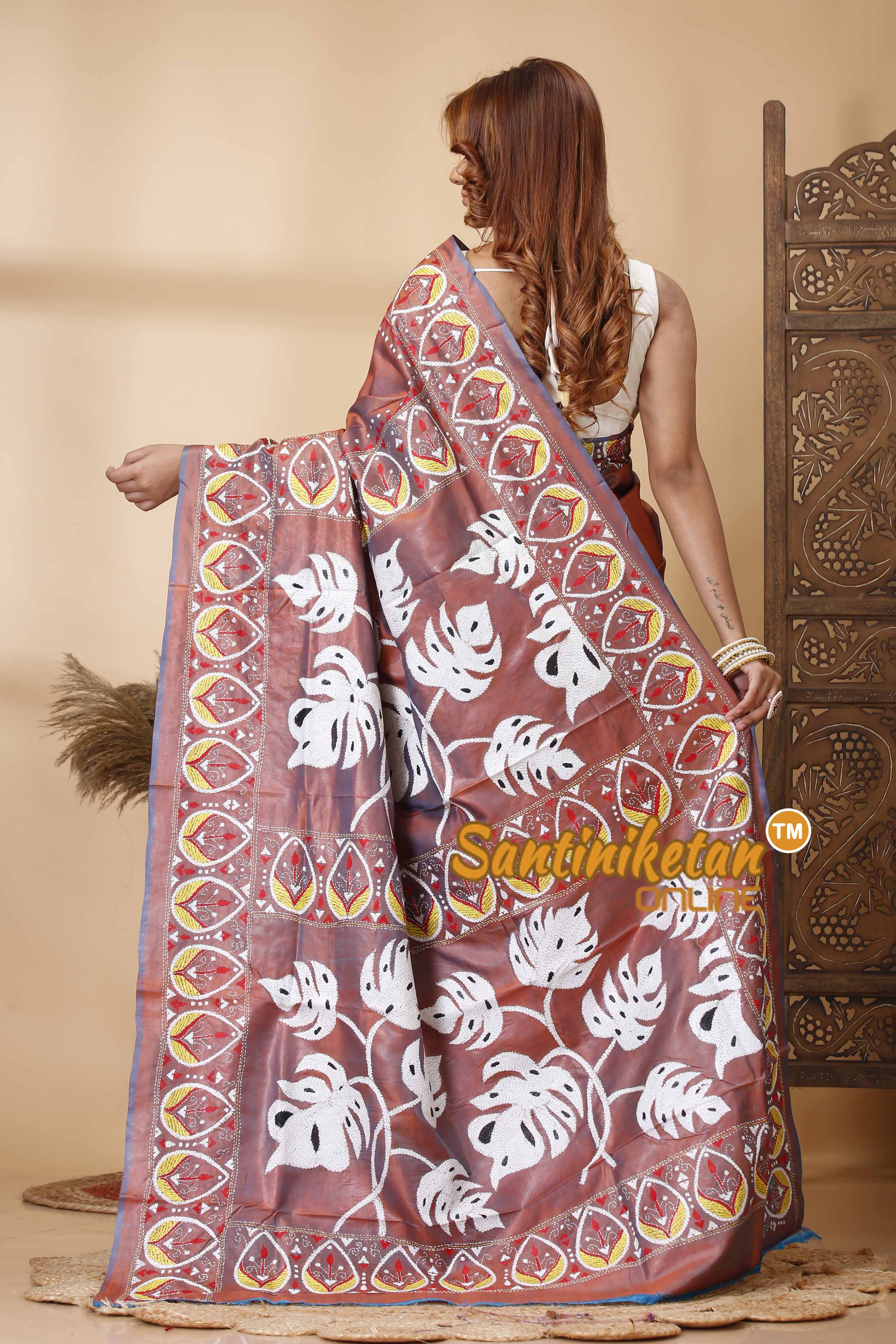 Bishnupuri (Katan) Silk Kantha Stitch Saree SN202521589