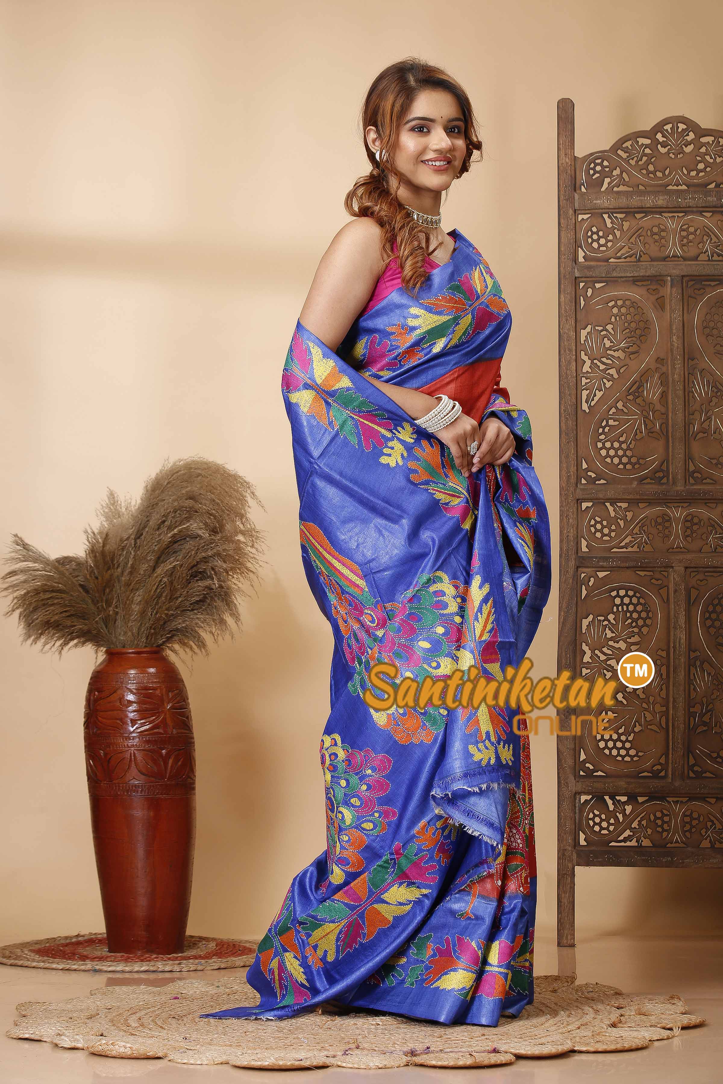 Dye Pure Gachi Tussar Silk Kantha Stitch Saree SN202521679