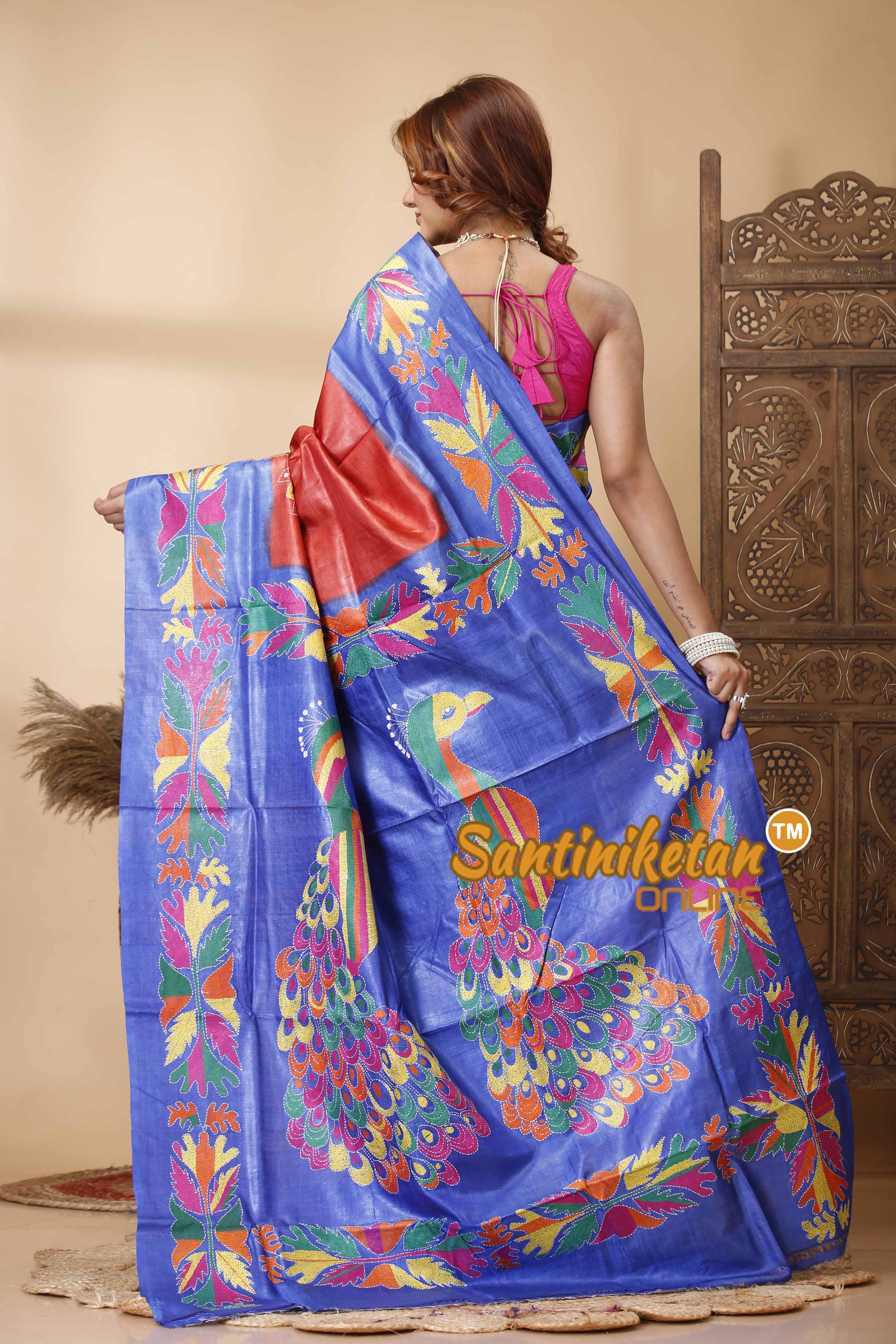 Dye Pure Gachi Tussar Silk Kantha Stitch Saree SN202521679