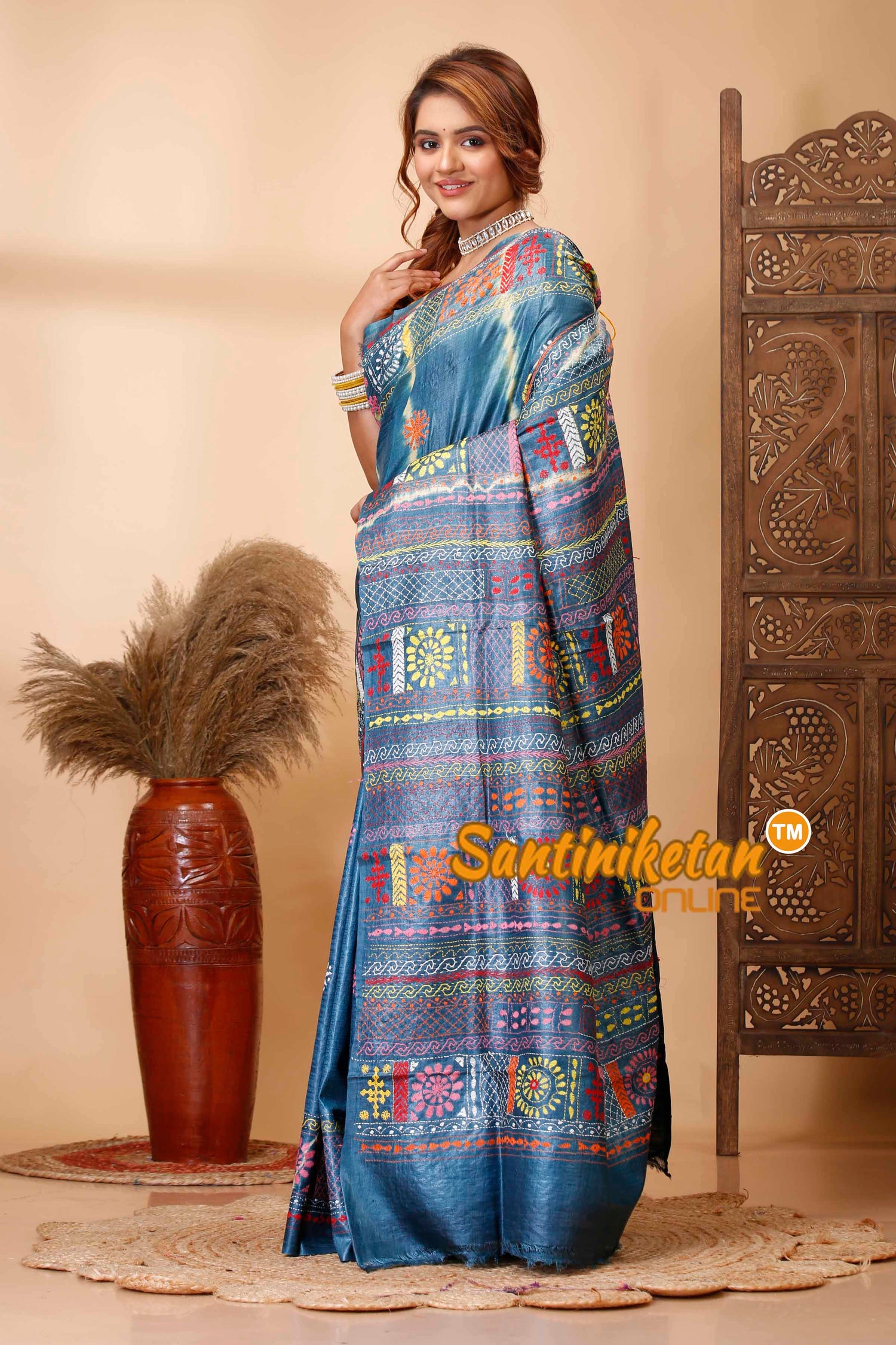 Pure Dye Tussar Silk Lambani Stitch Saree SN202521710