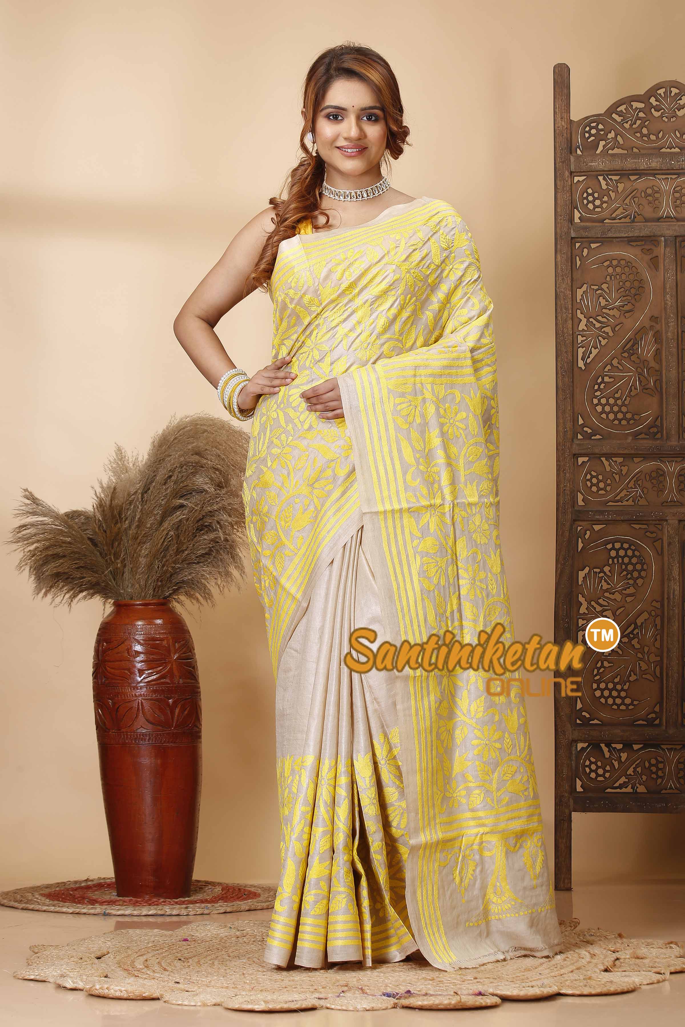 Pure Gachi Tussar Silk Kantha Stitch Saree SN202521716