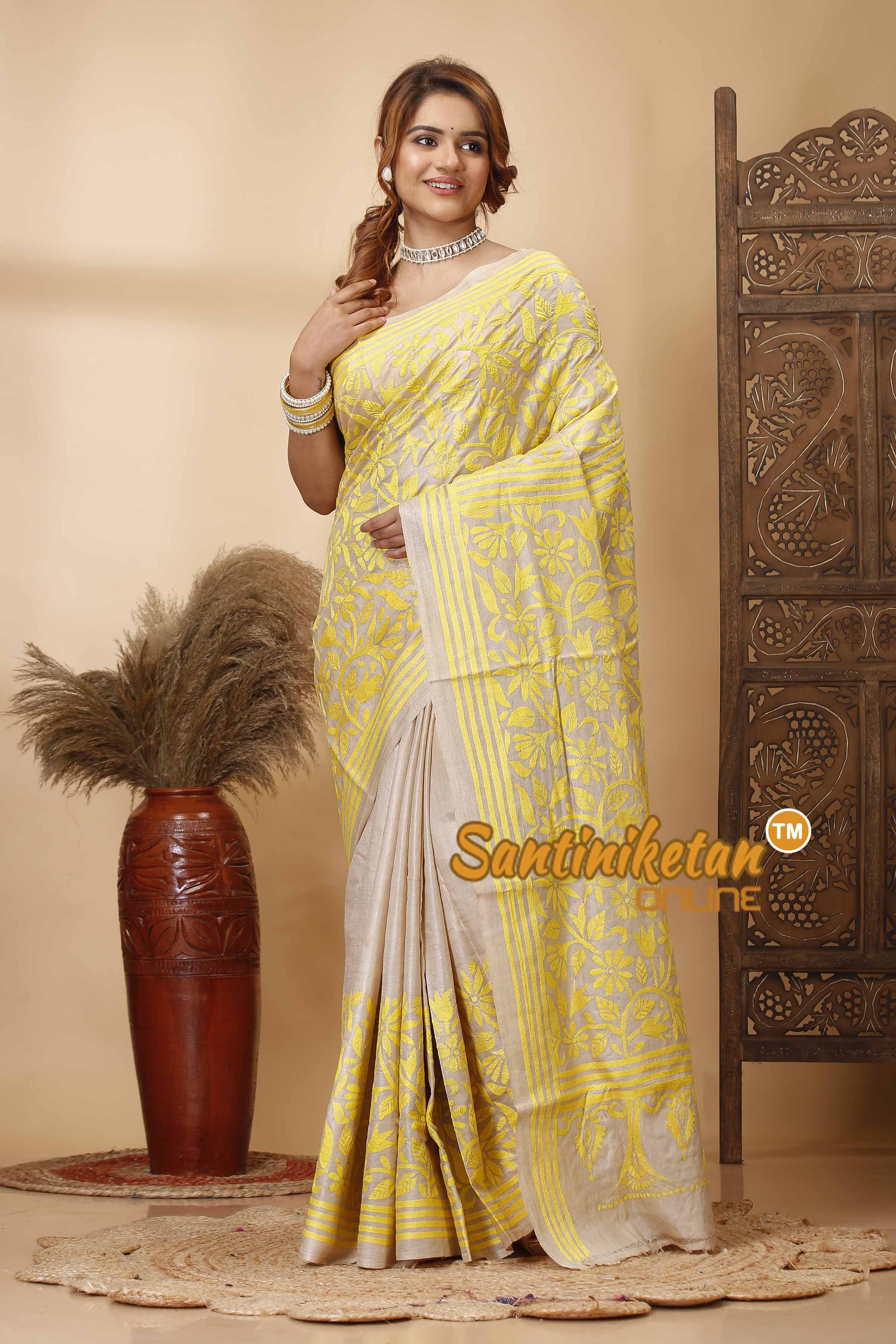 Pure Gachi Tussar Silk Kantha Stitch Saree SN202521716