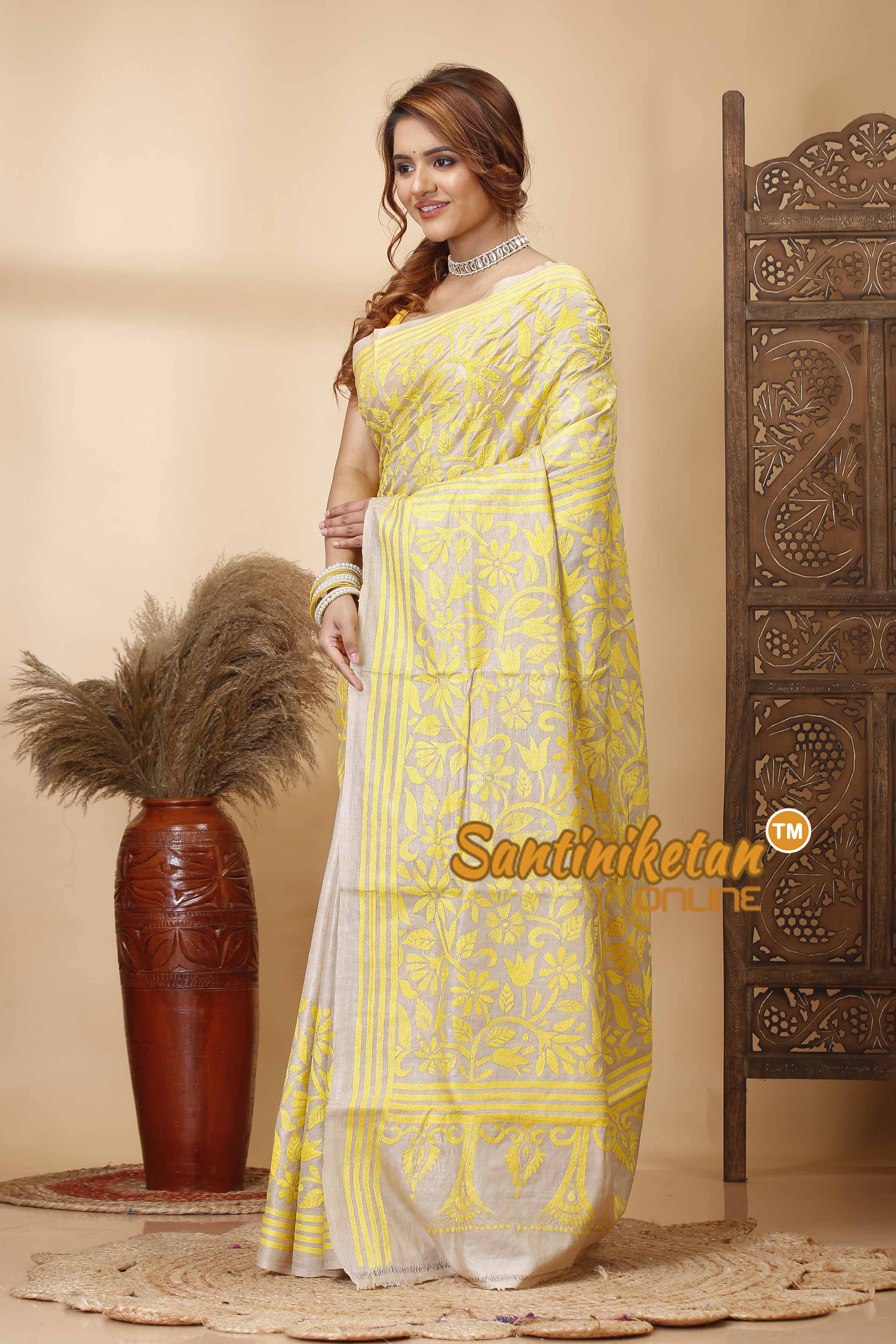 Pure Gachi Tussar Silk Kantha Stitch Saree SN202521716