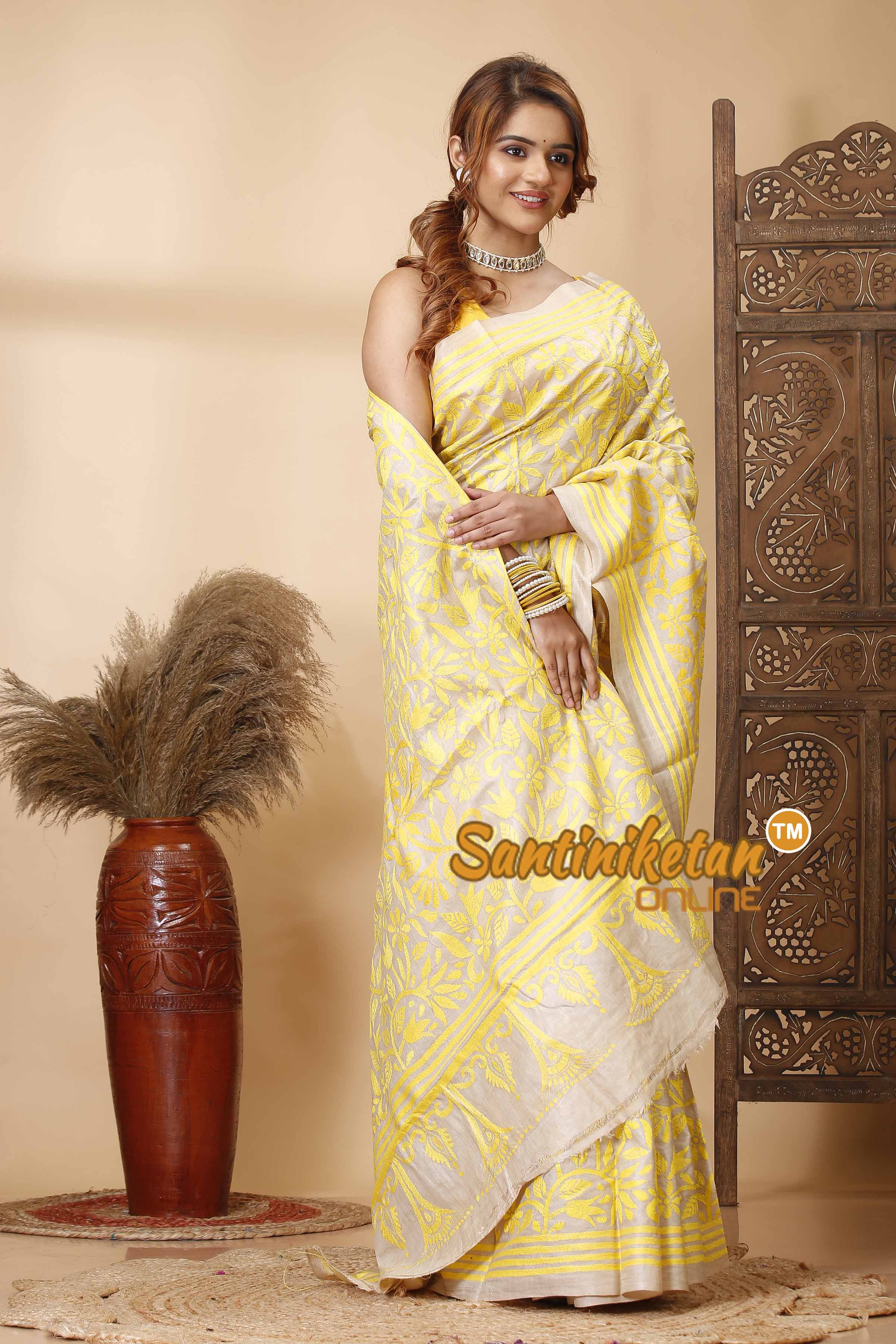 Pure Gachi Tussar Silk Kantha Stitch Saree SN202521716
