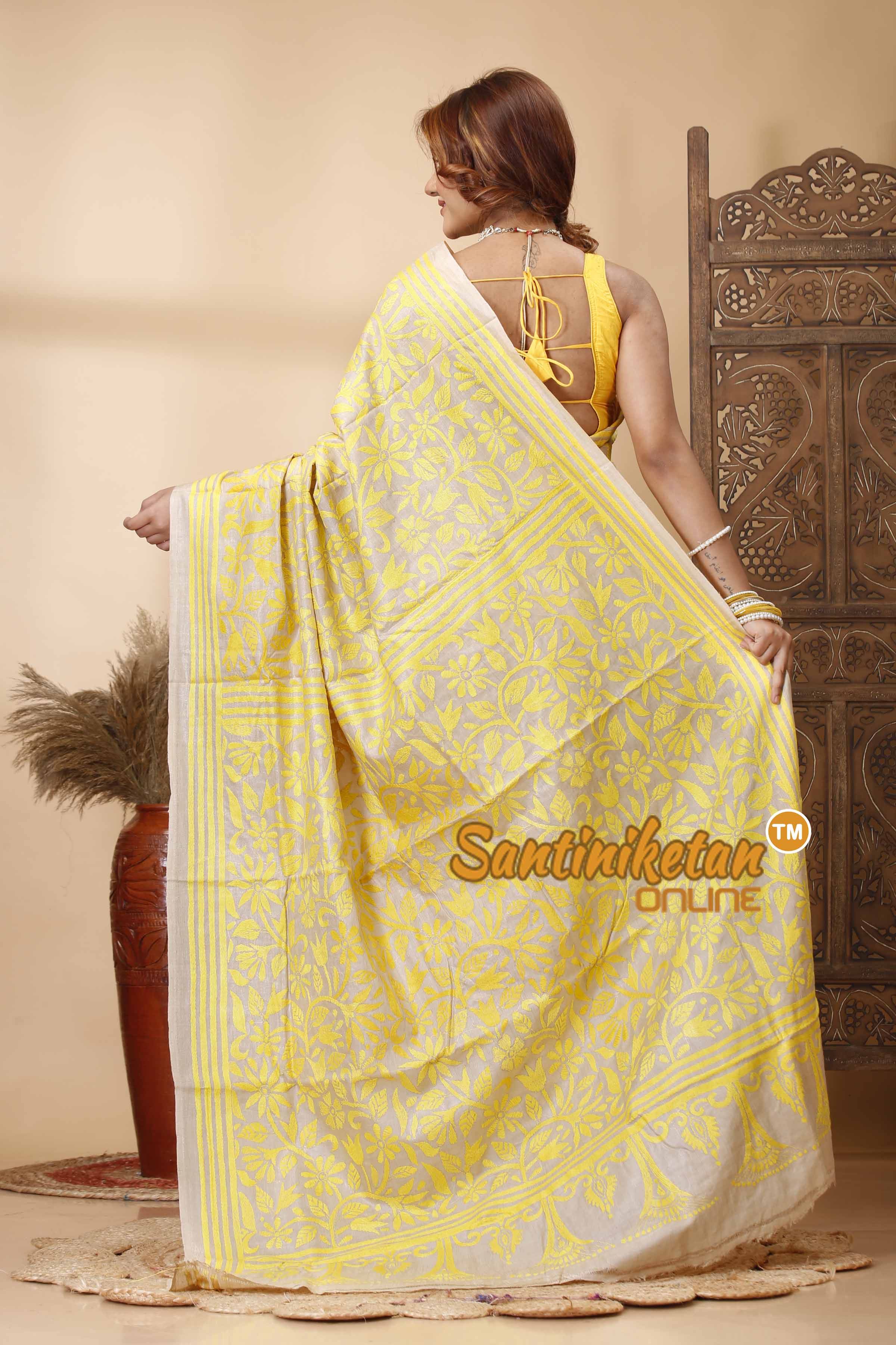 Pure Gachi Tussar Silk Kantha Stitch Saree SN202521716