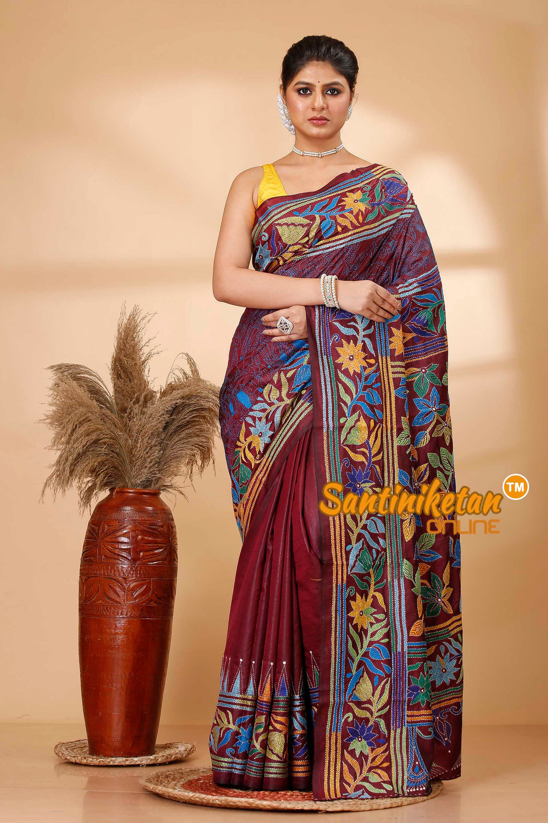 Pure Bangalore Silk Kantha Stitch Saree SN202521728