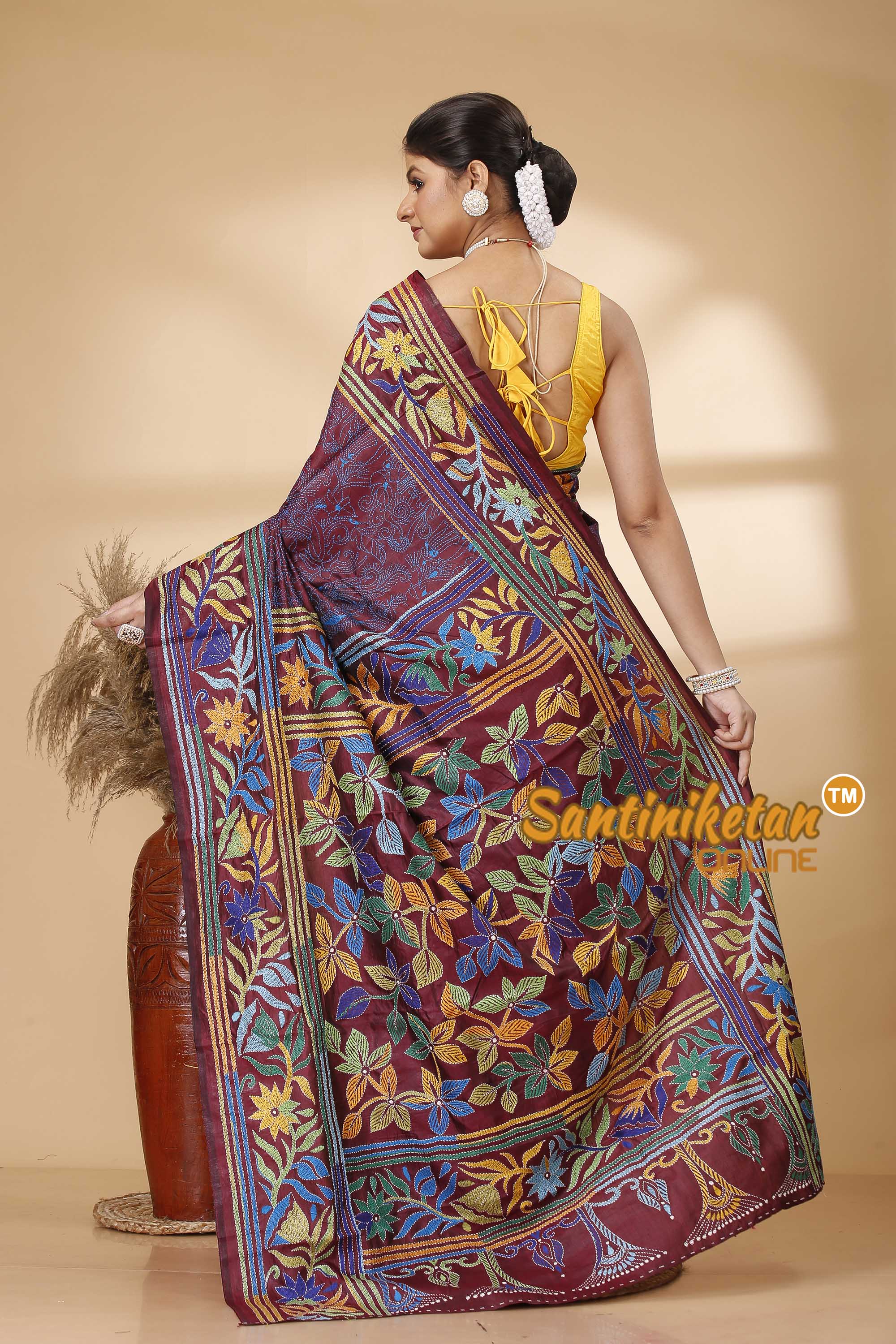 Pure Bangalore Silk Kantha Stitch Saree SN202521728