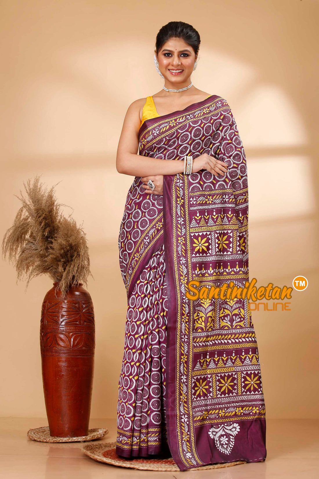 Butter Silk Kantha Stitch Saree SN202521751