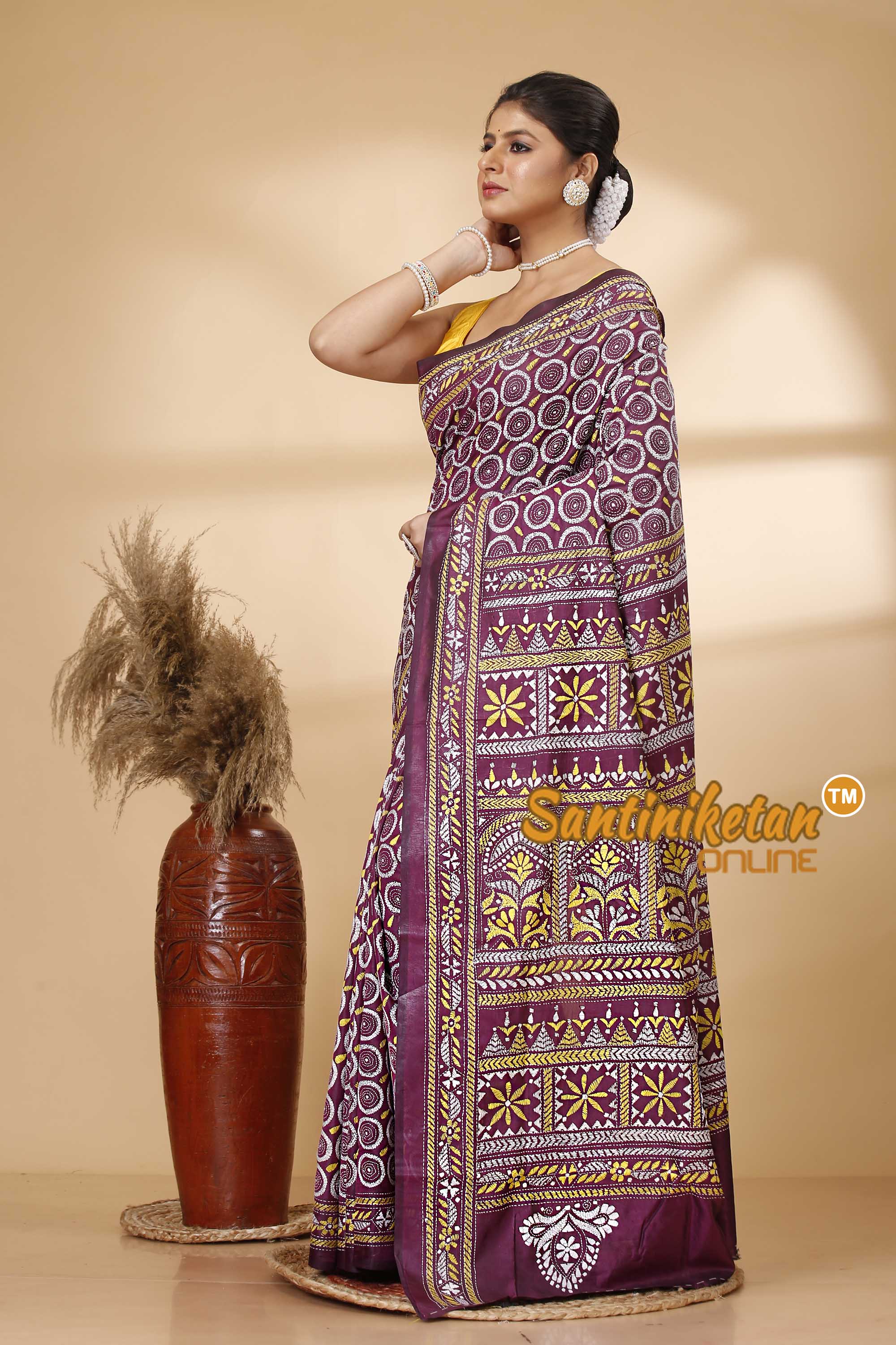 Butter Silk Kantha Stitch Saree SN202521751