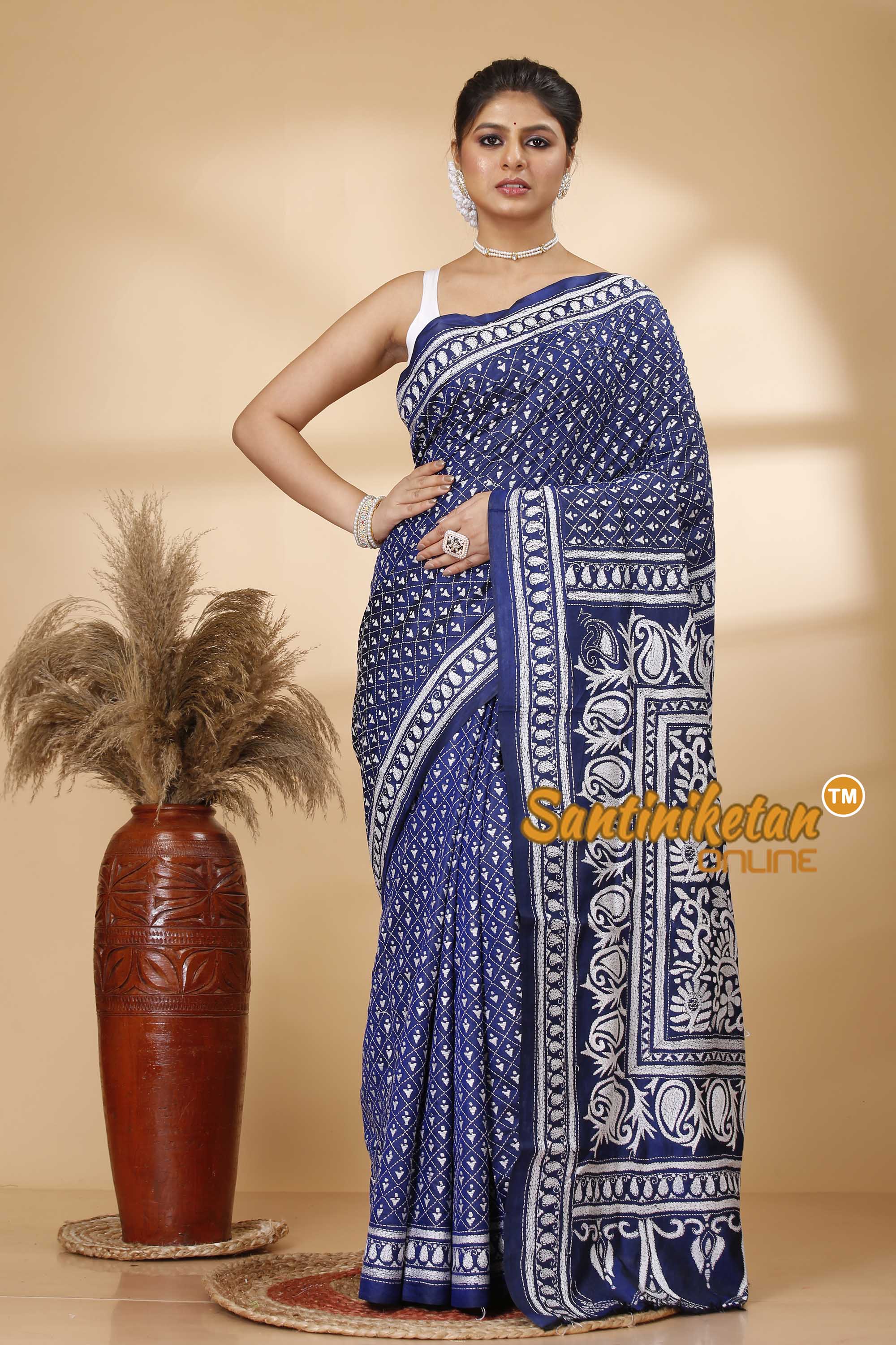 Pure Bangalore Silk Kantha Stitch Saree SN202521769