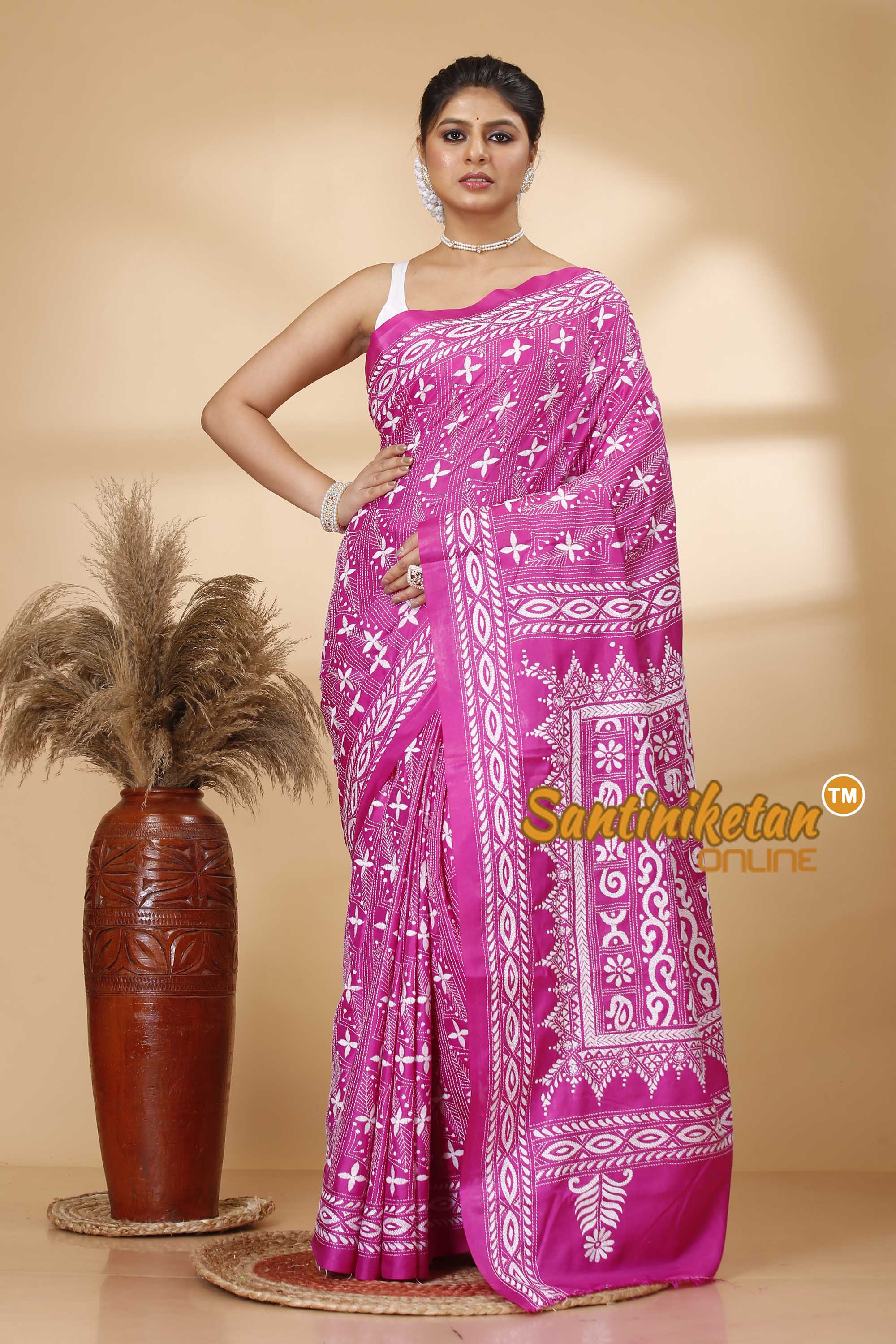 Butter Silk Kantha Stitch Saree SN202521775