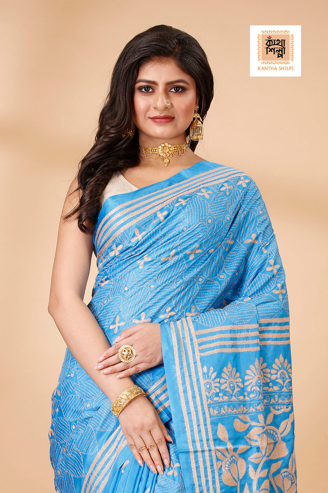 Bangalore Silk Kantha Stitch Saree SN202521782