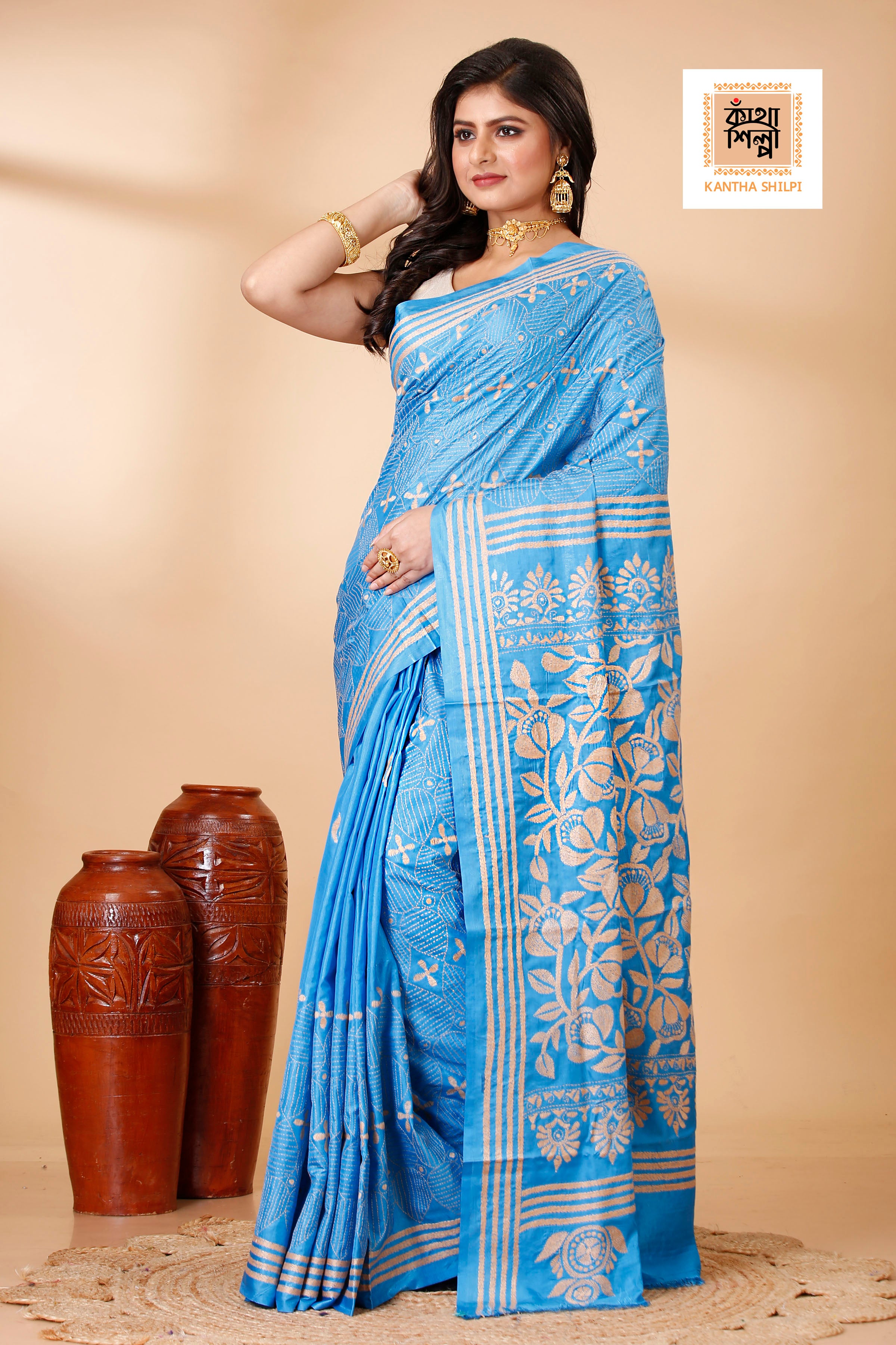 Bangalore Silk Kantha Stitch Saree SN202521782