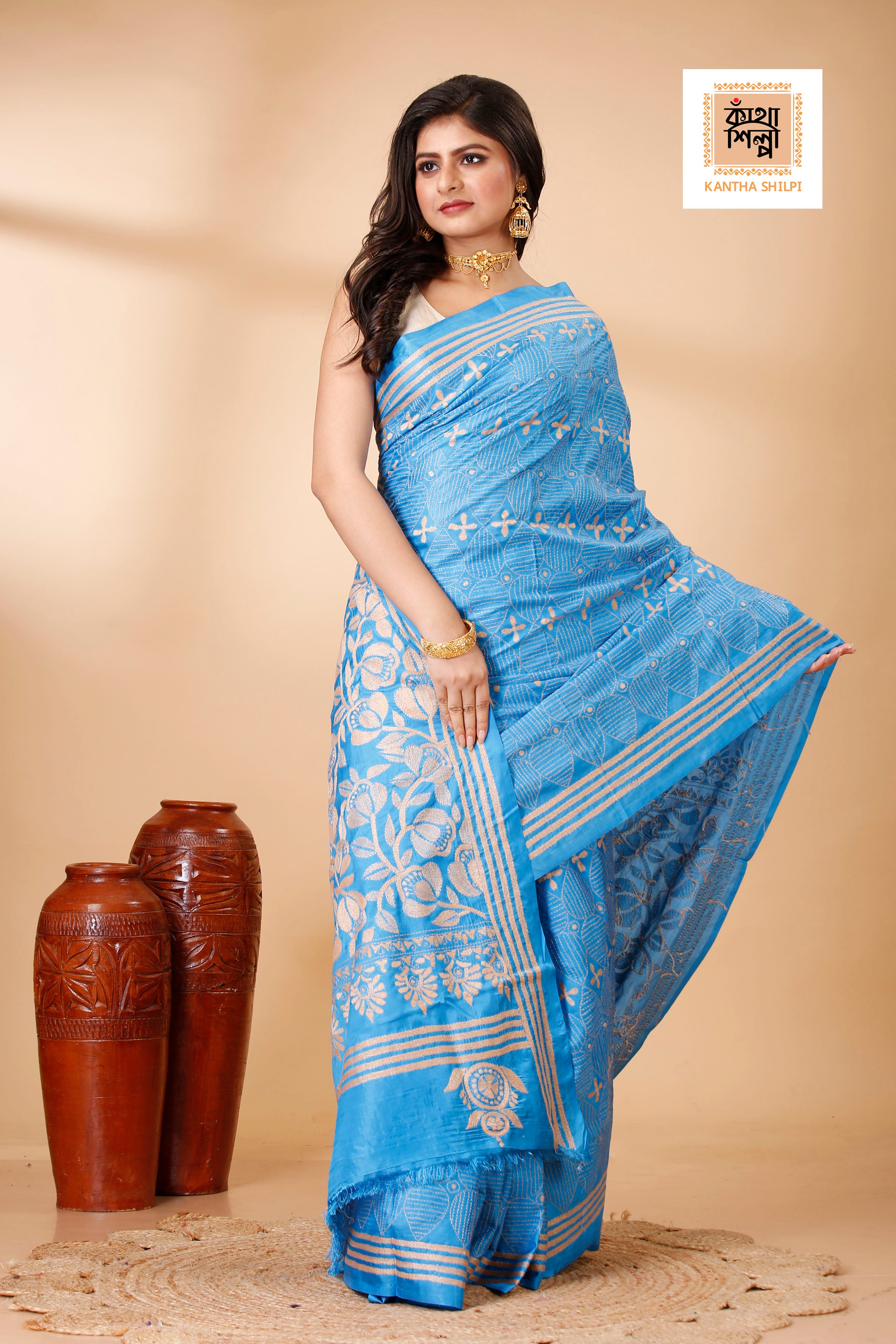 Bangalore Silk Kantha Stitch Saree SN202521782