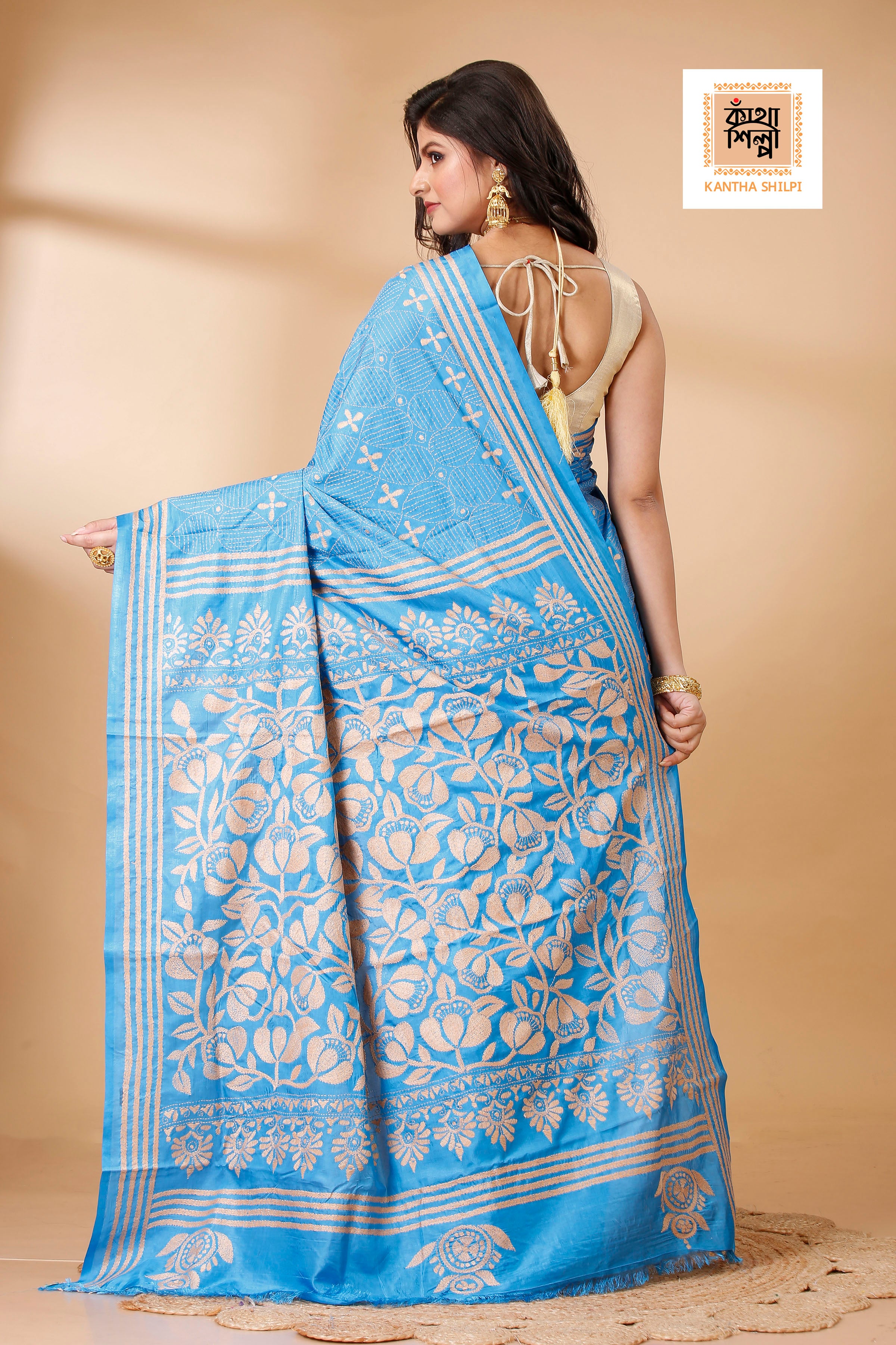Bangalore Silk Kantha Stitch Saree SN202521782