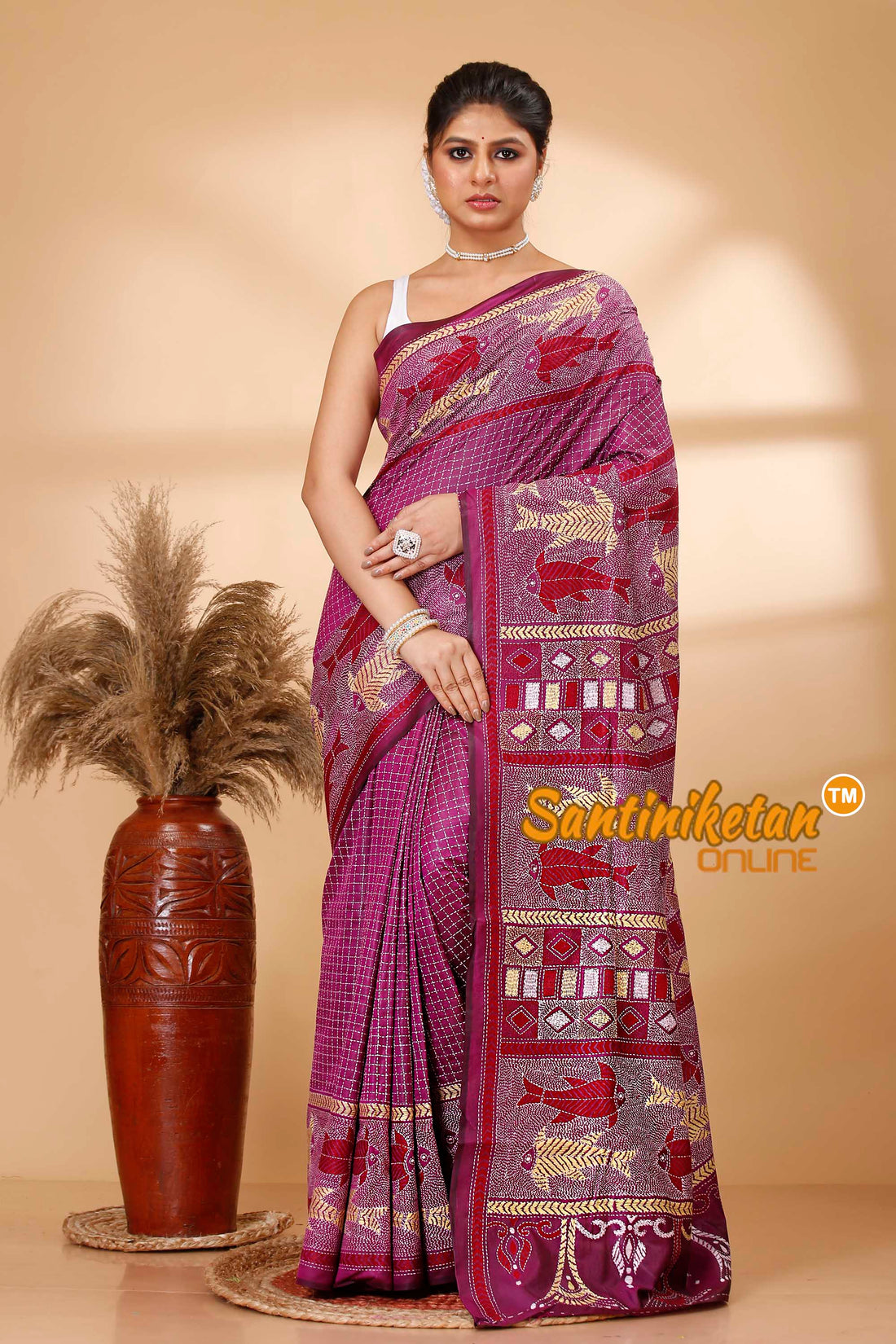 Pure Bangalore Silk Kantha Stitch Saree SN202521806