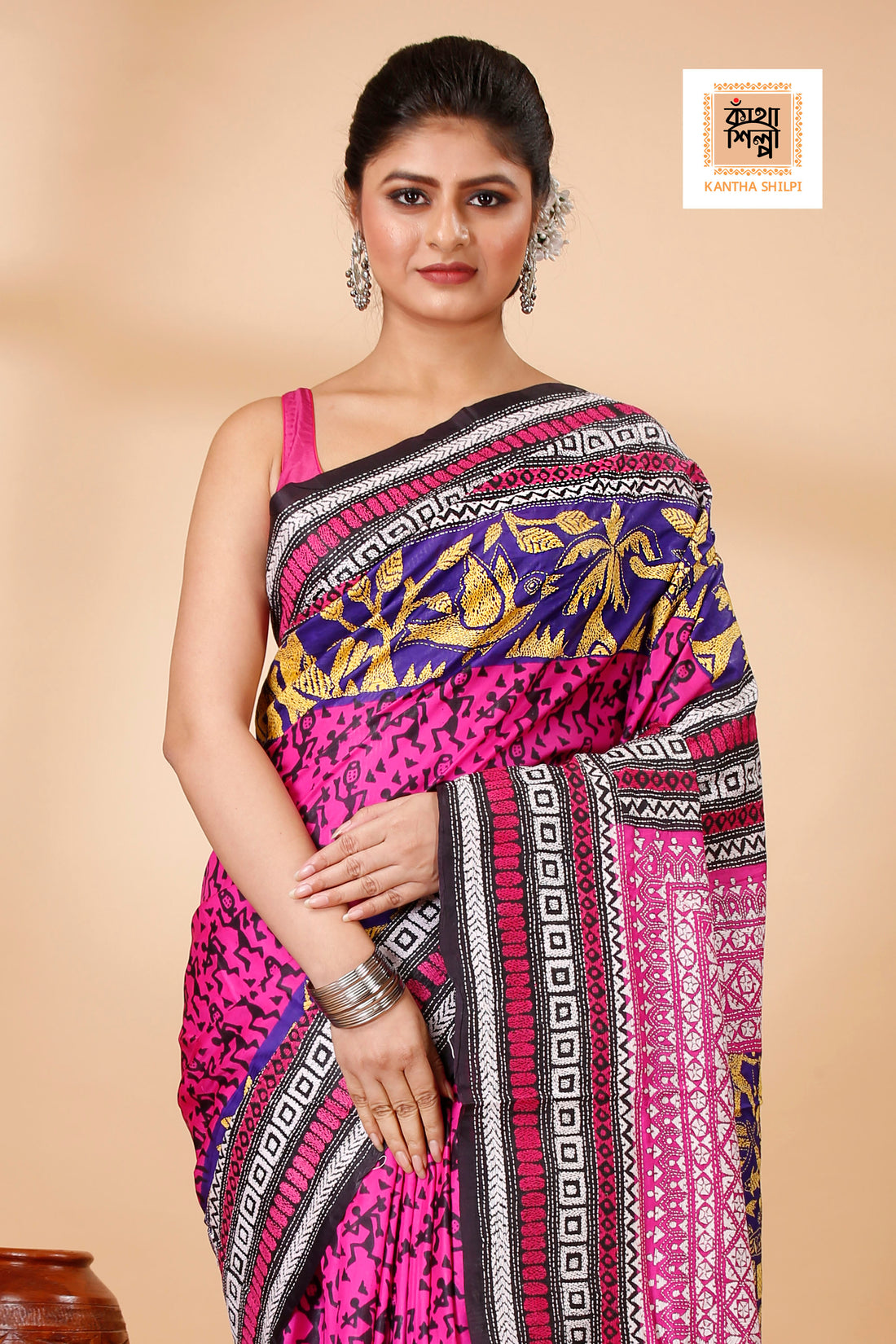 Pure Bangalore Silk Kantha Stitch Saree SN202521807