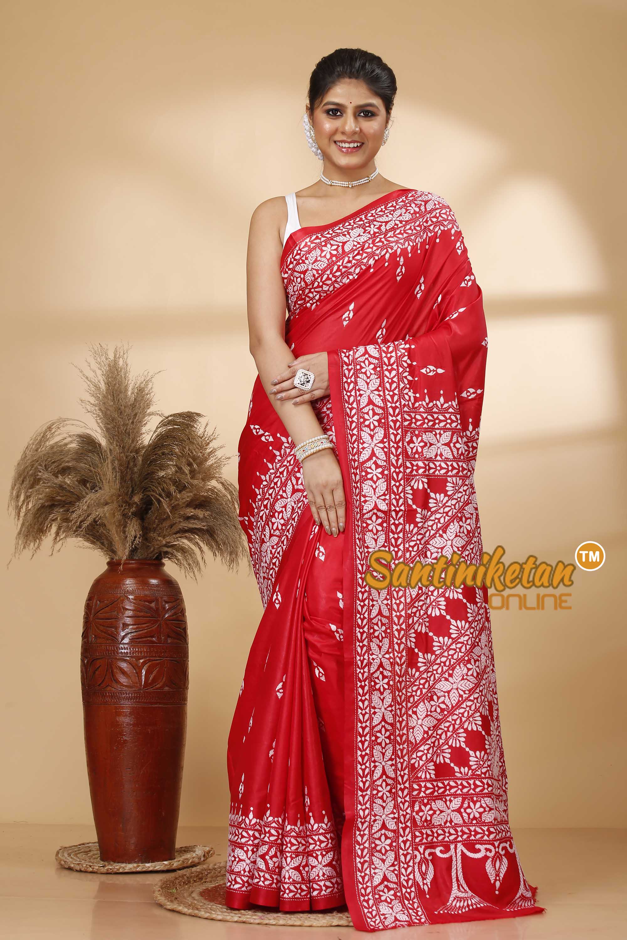 Pure Bangalore Silk Kantha Stitch Saree SN202521812
