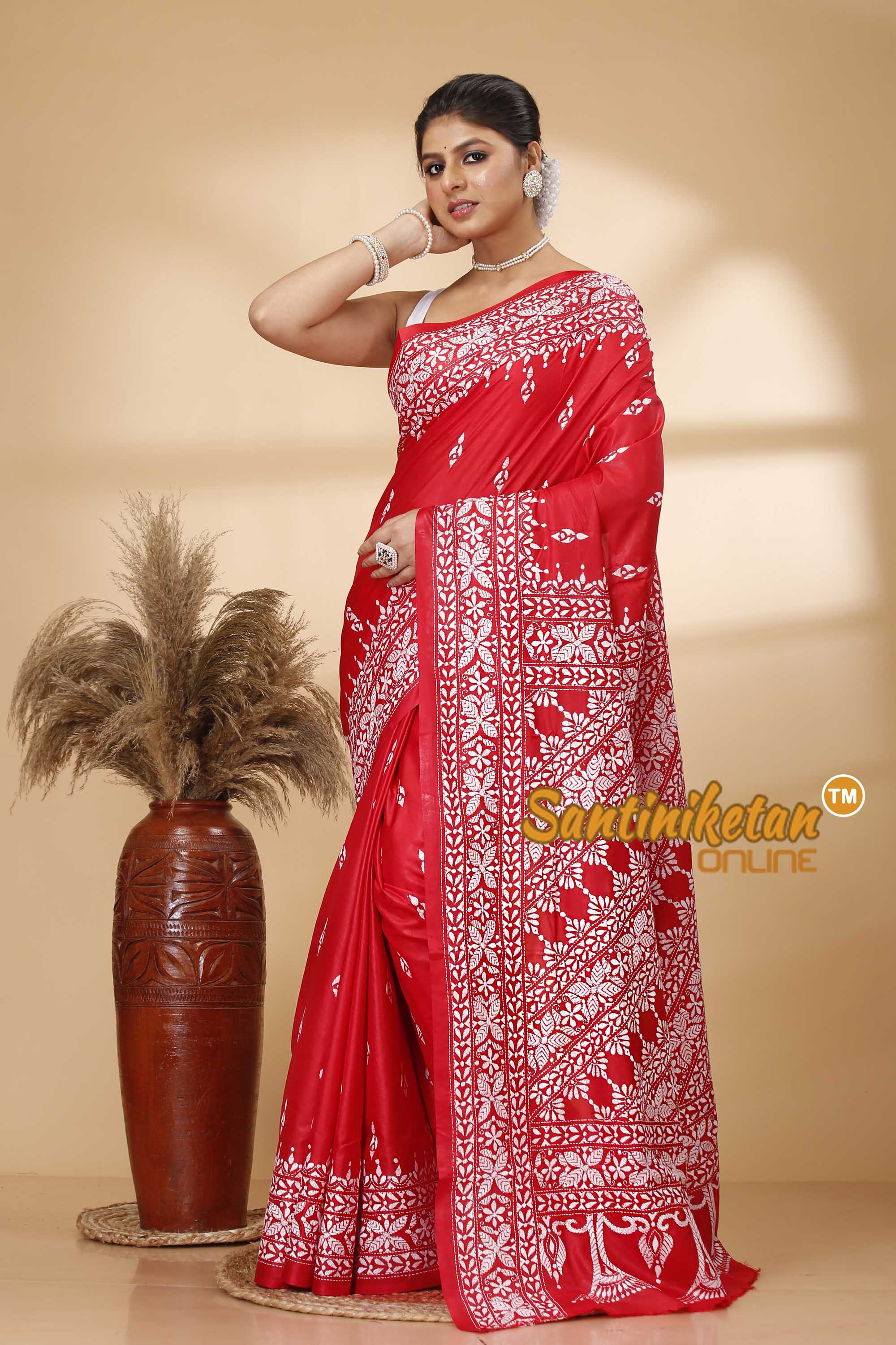 Pure Bangalore Silk Kantha Stitch Saree SN202521812