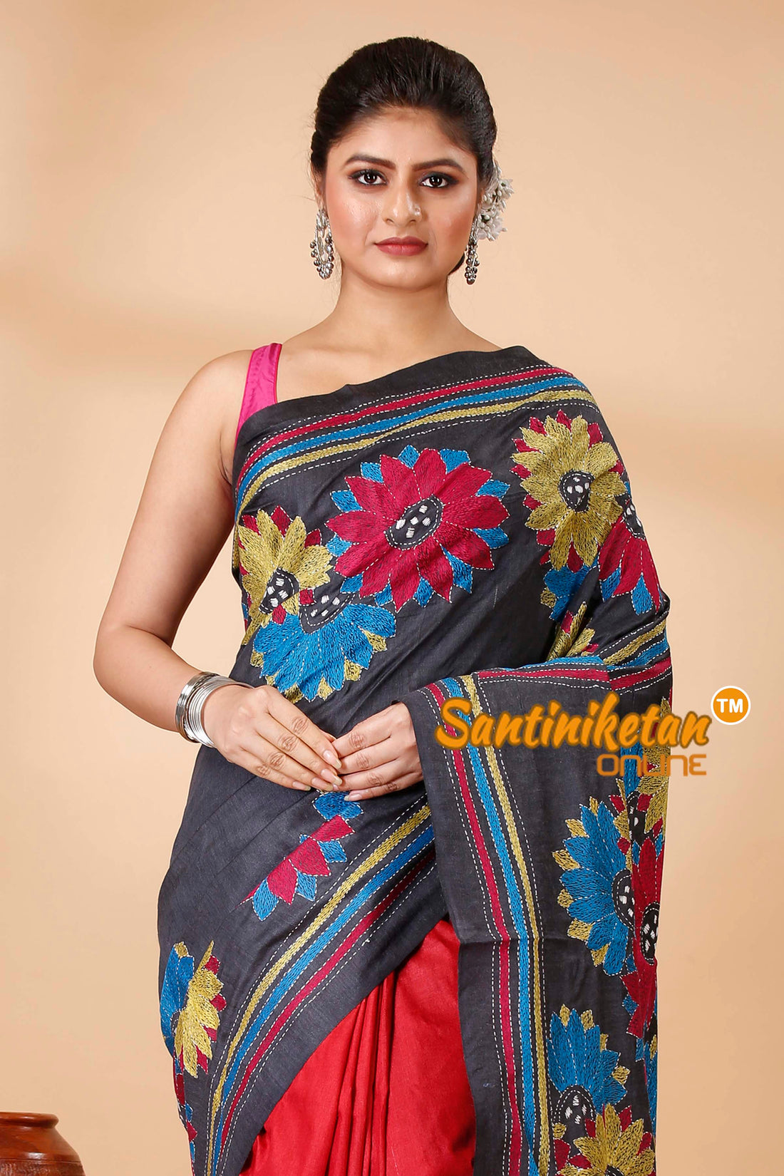 Pure Dye Ketiya Tussar Silk Kantha Stitch Saree SN202521849