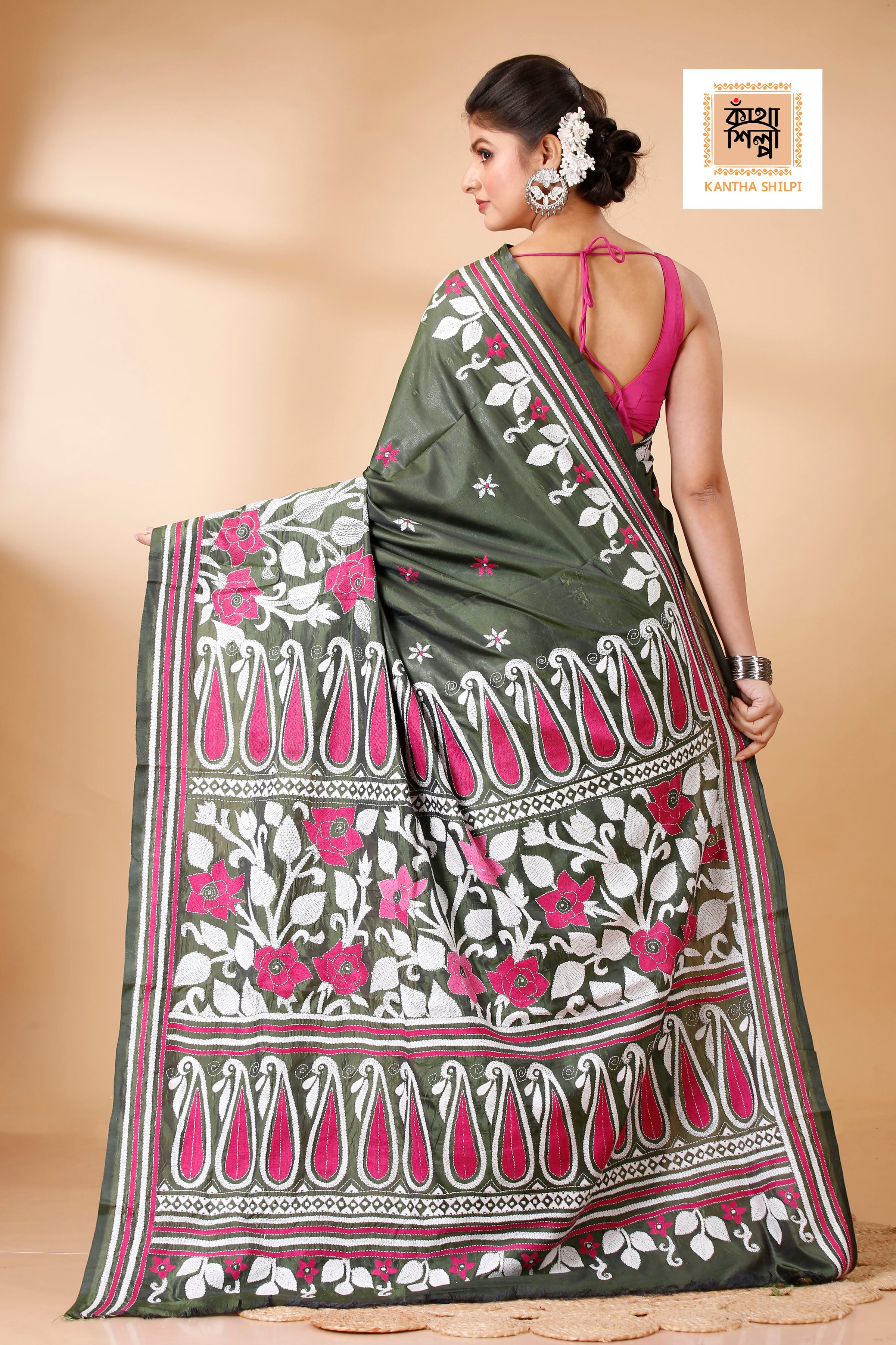 Bangalore Silk Kantha Stitch Saree SN202521874