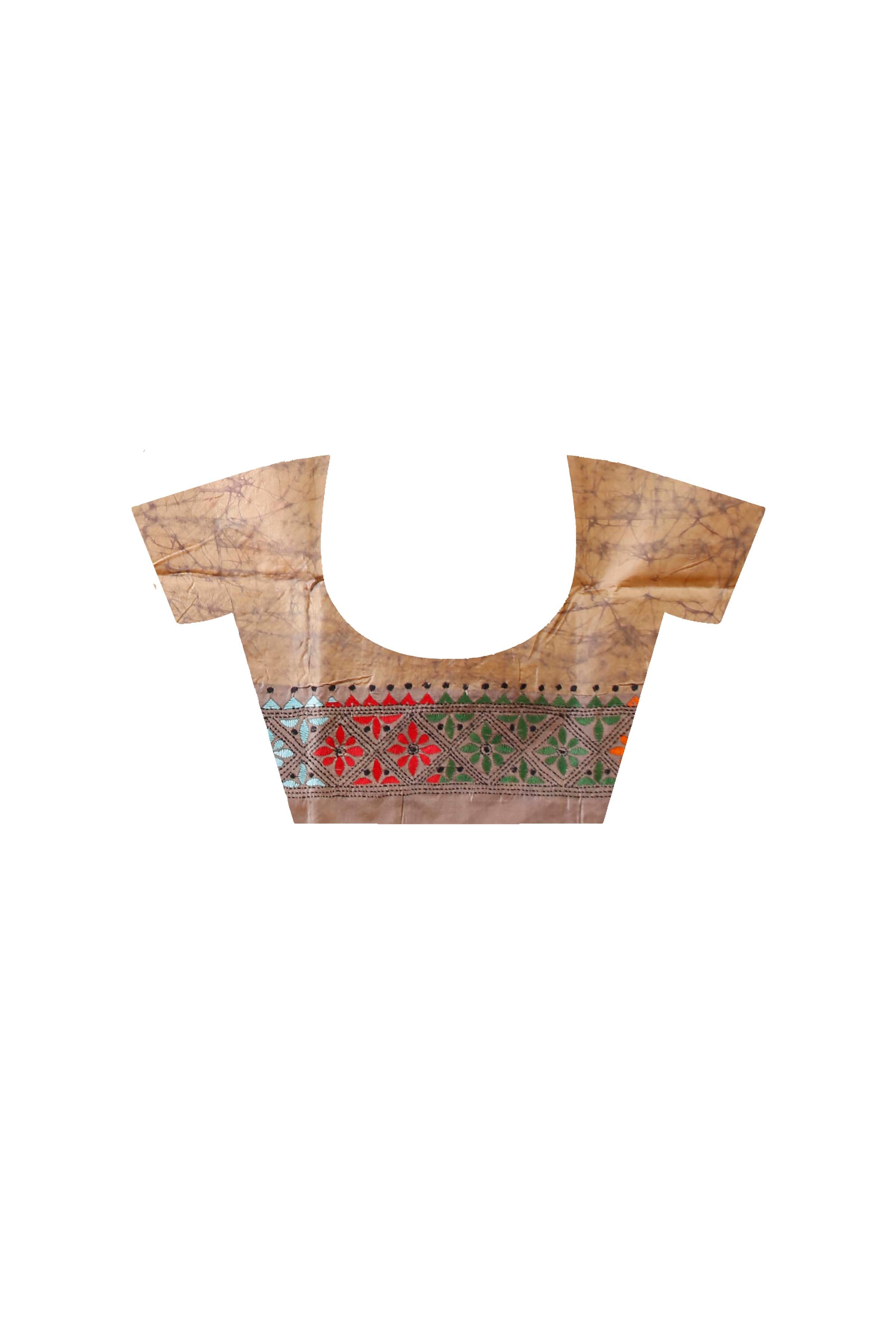 Bangalore Silk Hand Batik and Kantha Stitch Saree SN202521880