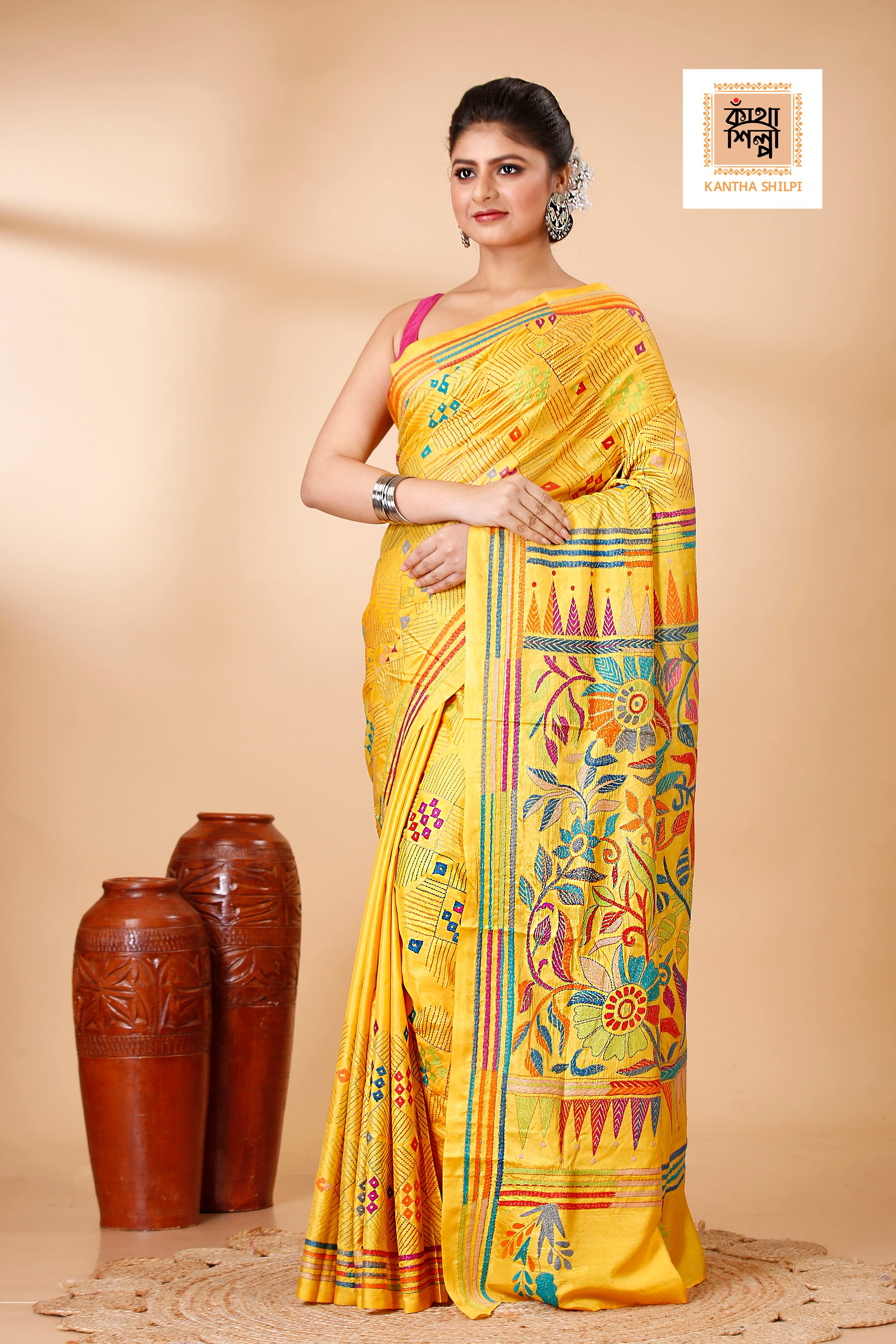 Bangalore Silk Kantha Stitch Saree SN202521892