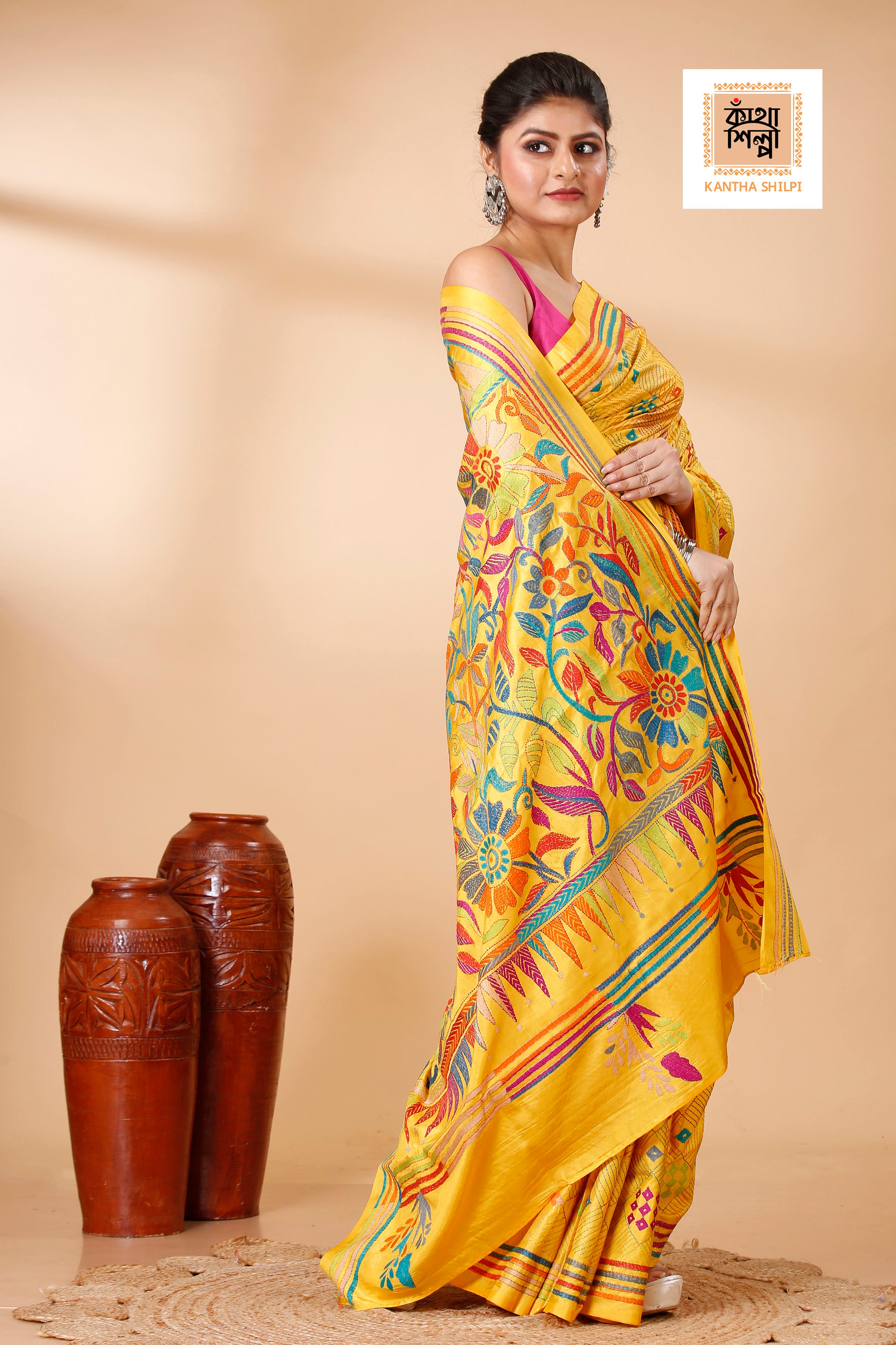 Bangalore Silk Kantha Stitch Saree SN202521892