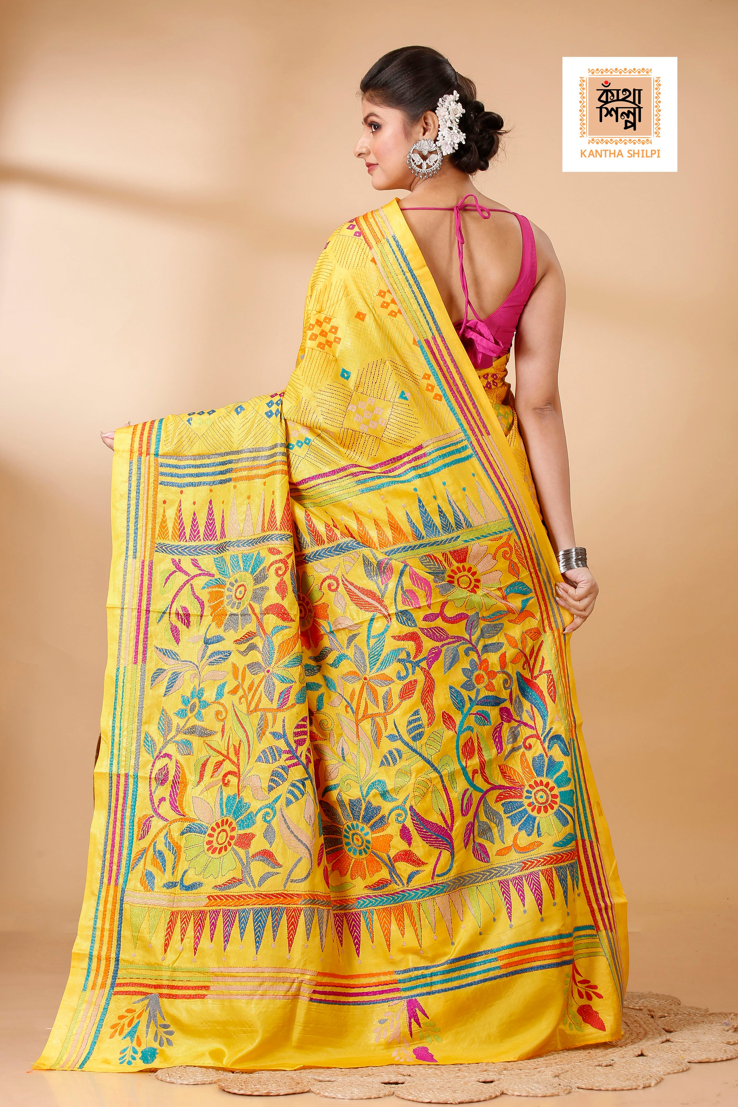 Bangalore Silk Kantha Stitch Saree SN202521892