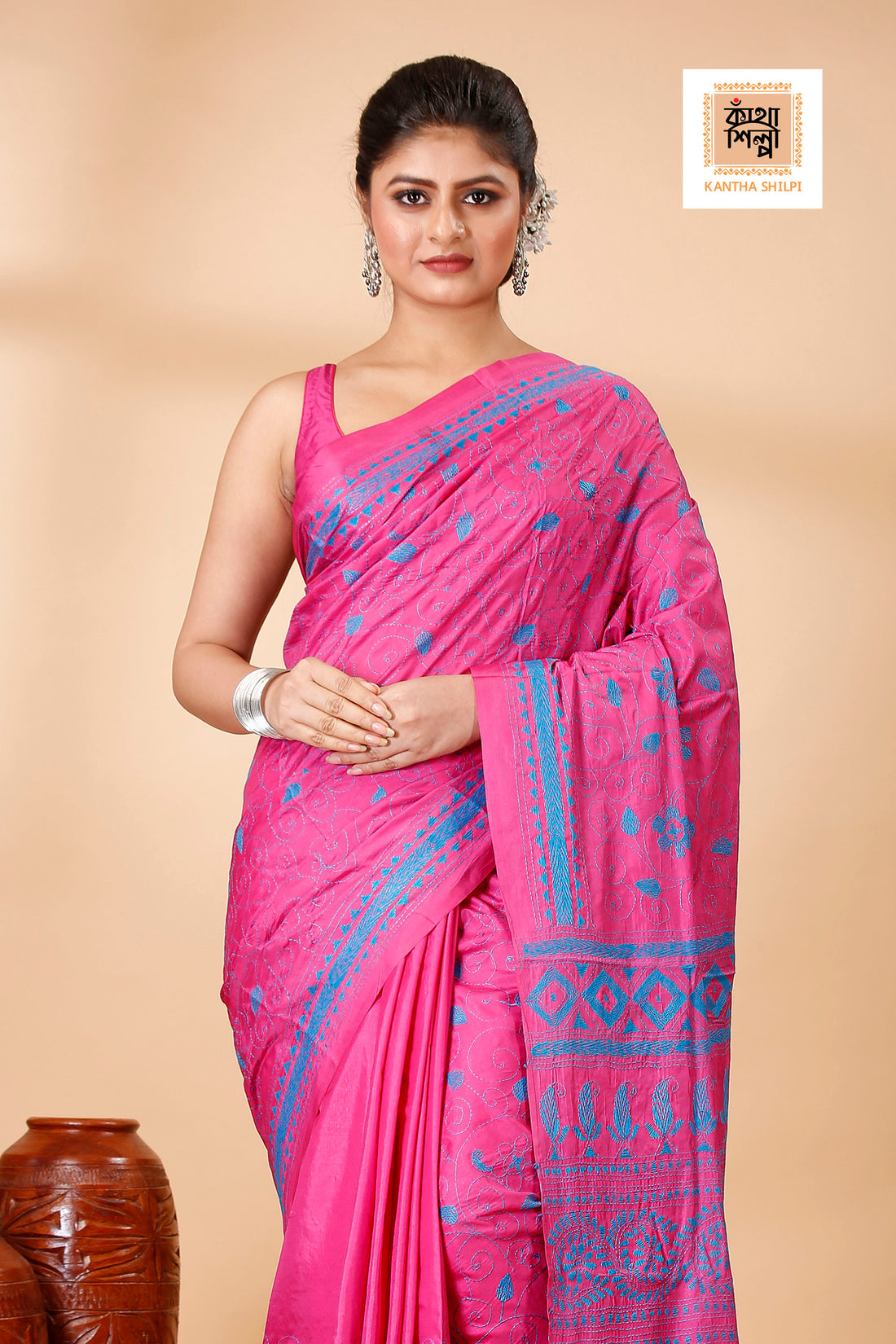 Bangalore Silk Kantha Stitch Saree SN202521898