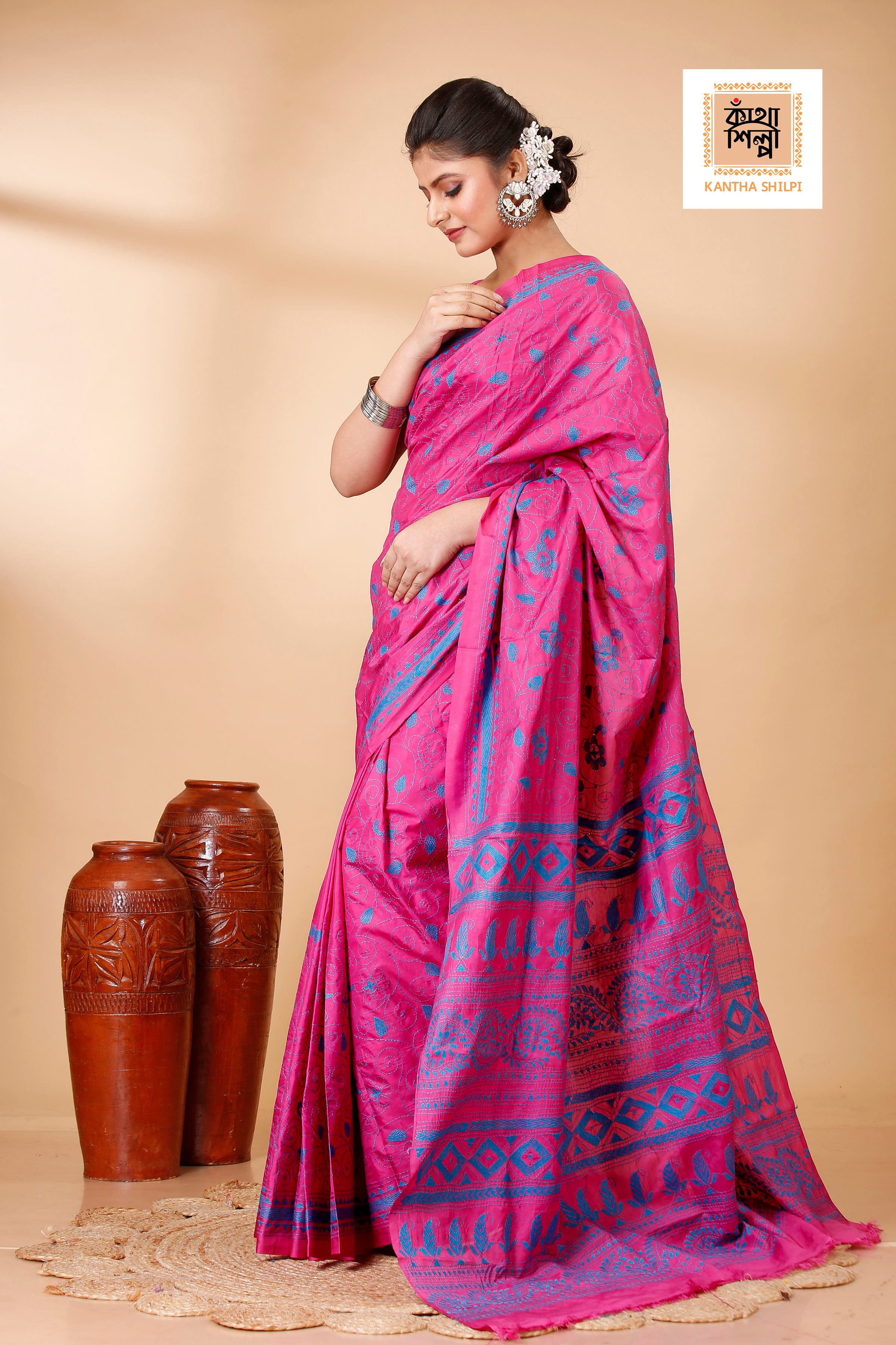 Bangalore Silk Kantha Stitch Saree SN202521898