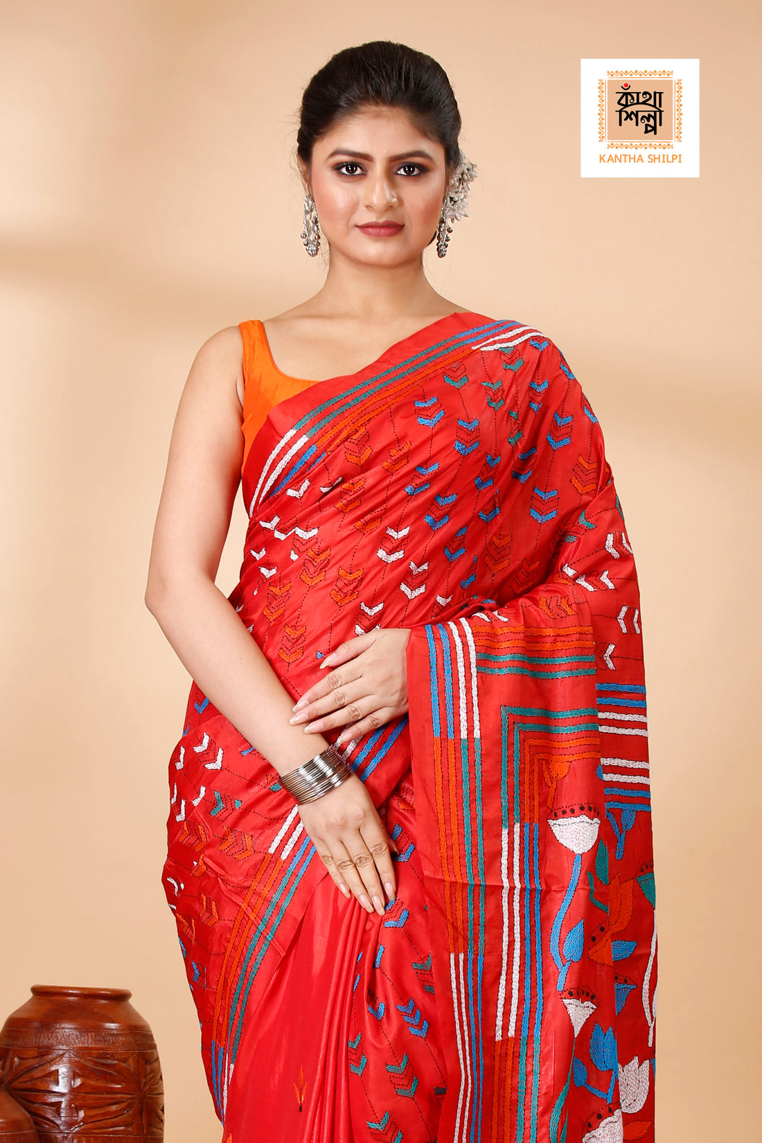Bangalore Silk Kantha Stitch Saree SN202521934
