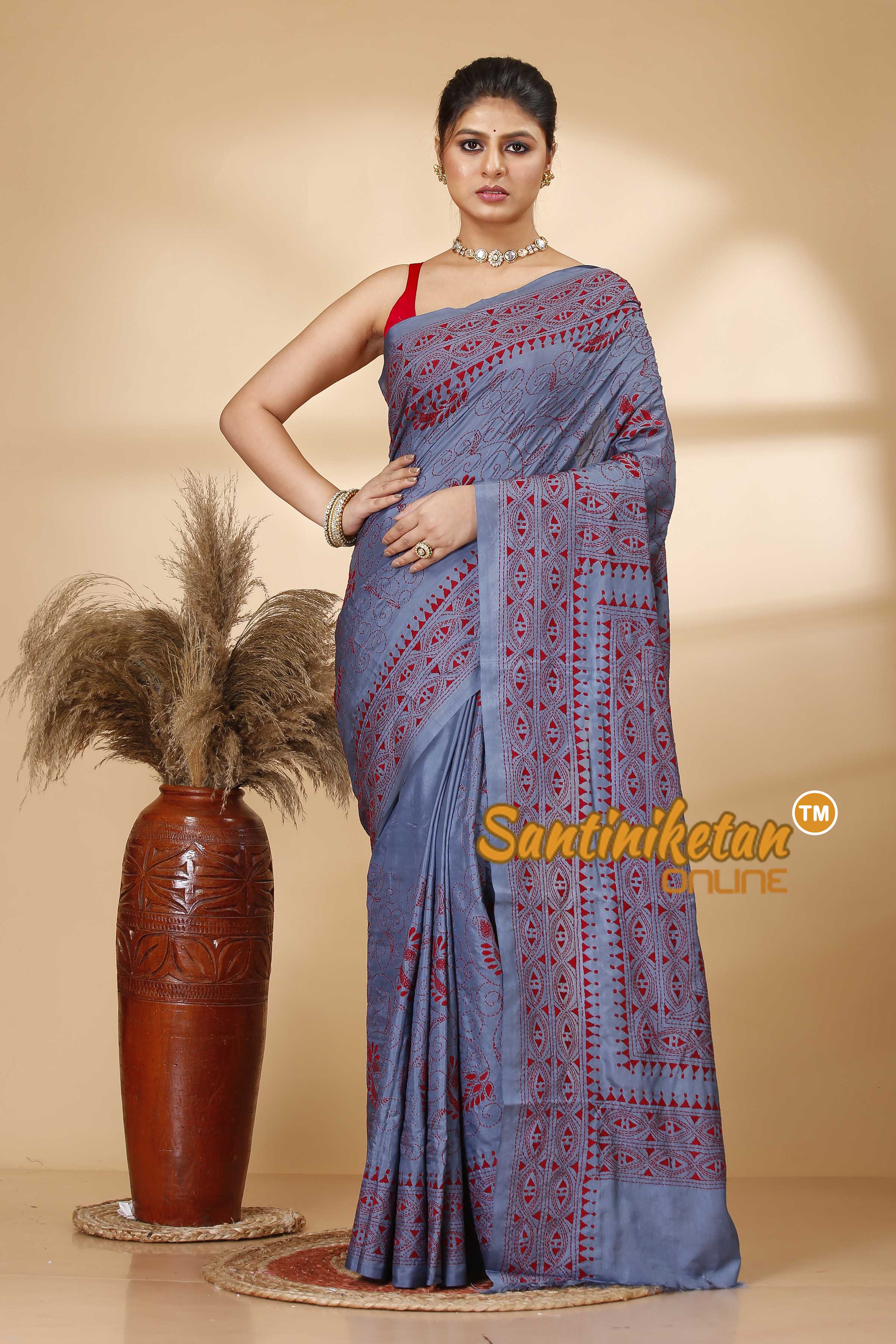 Butter Silk Kantha Stitch Saree SN202521936