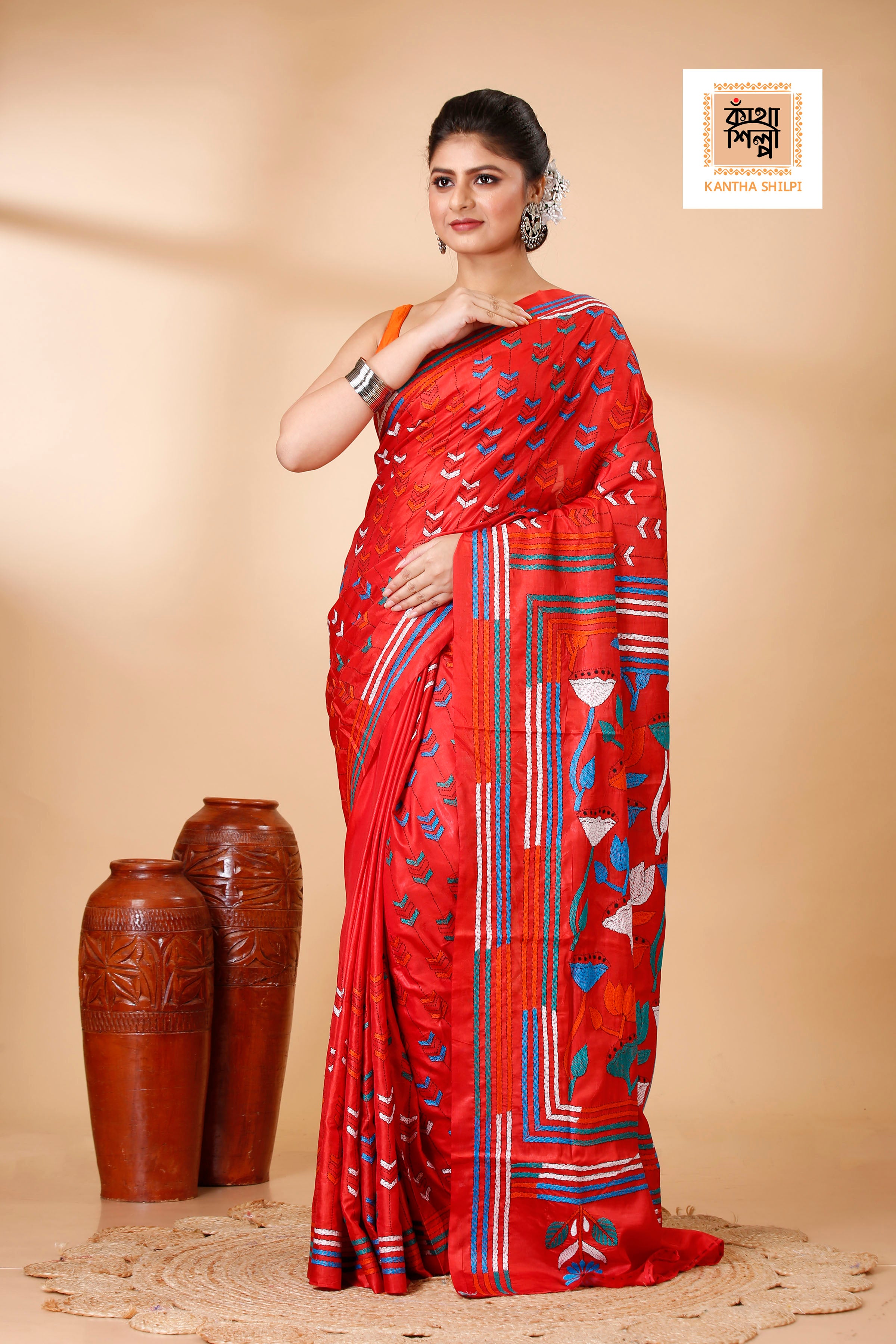 Bangalore Silk Kantha Stitch Saree SN202521934