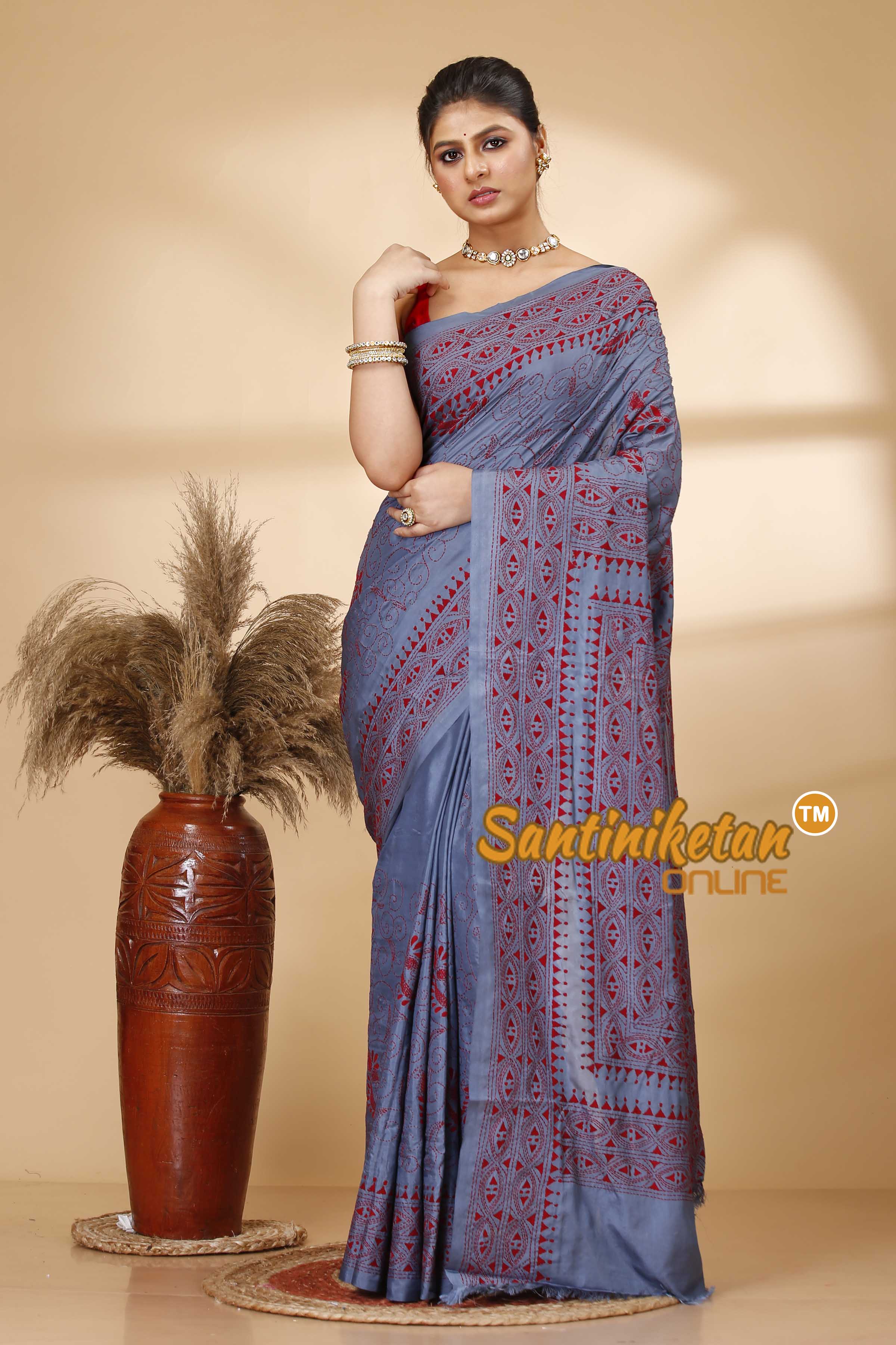 Butter Silk Kantha Stitch Saree SN202521936