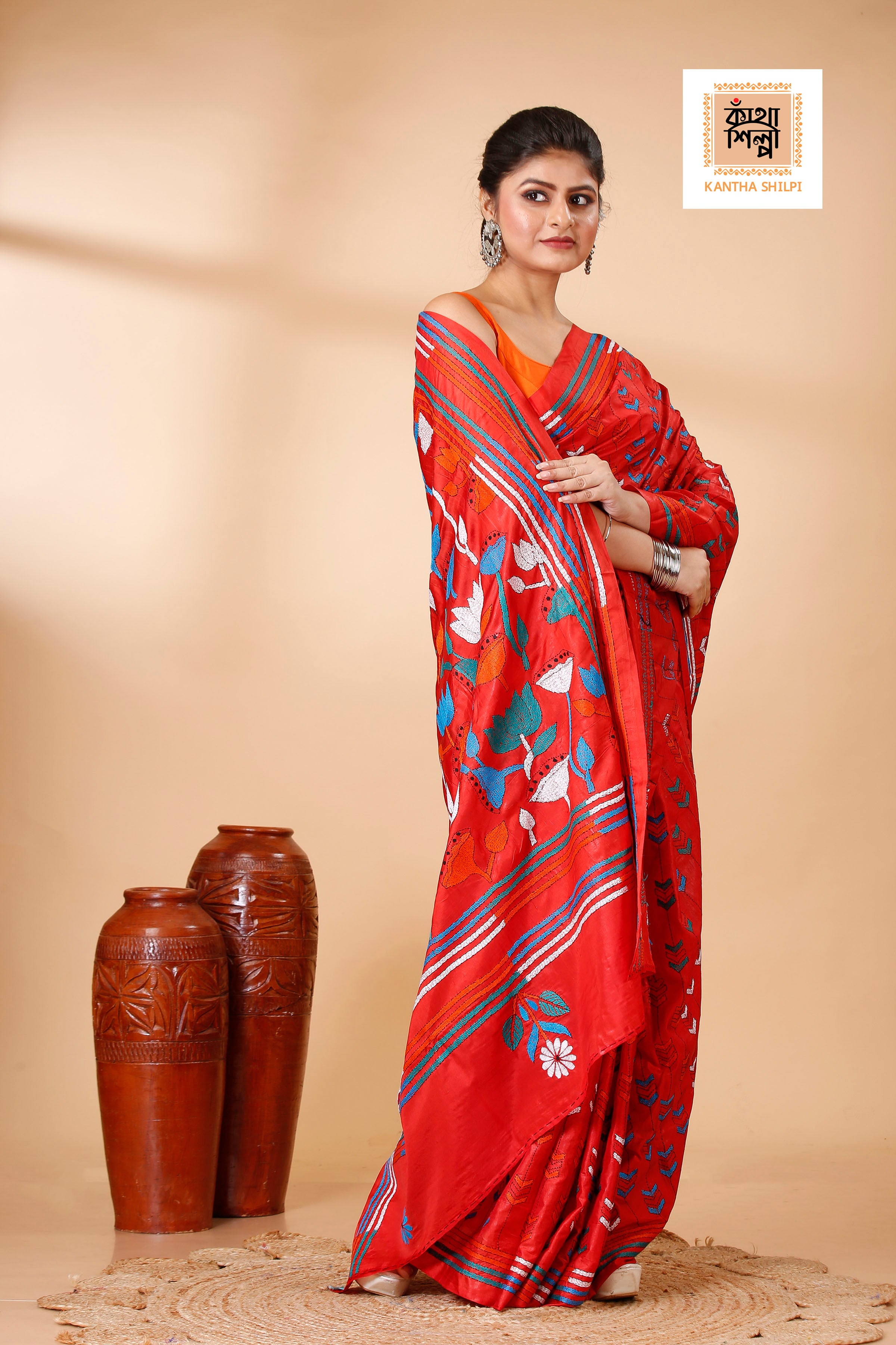 Bangalore Silk Kantha Stitch Saree SN202521934