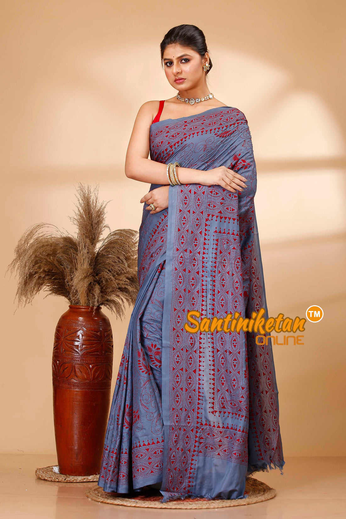 Butter Silk Kantha Stitch Saree SN202521936