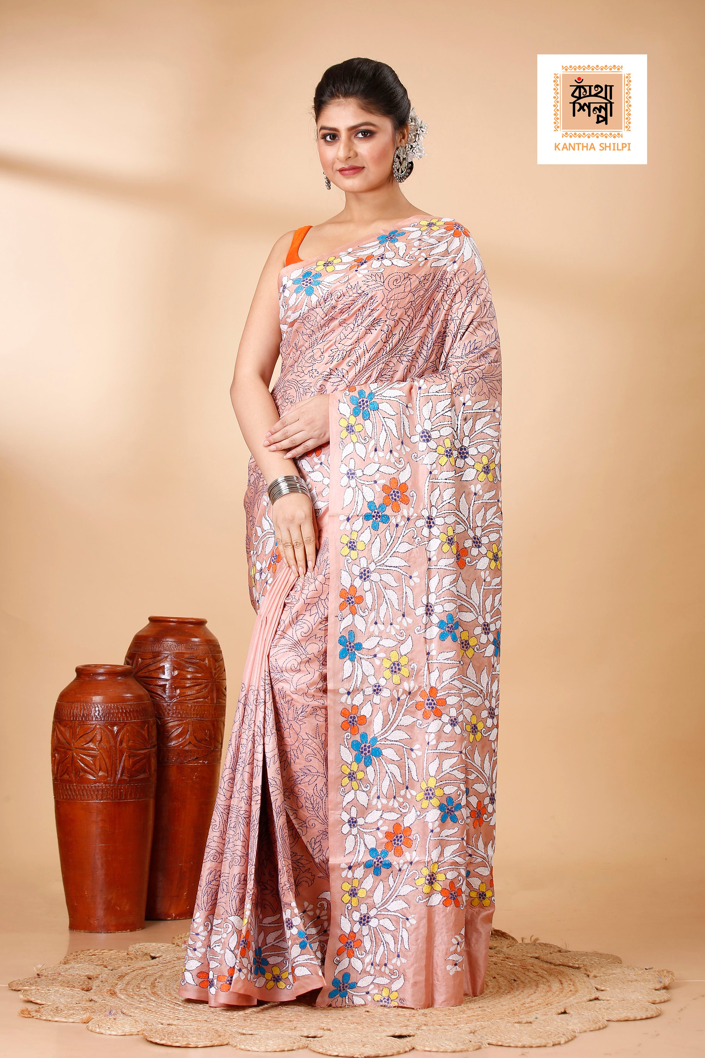 Pure Bangalore Silk Kantha Stitch Saree SN202521952