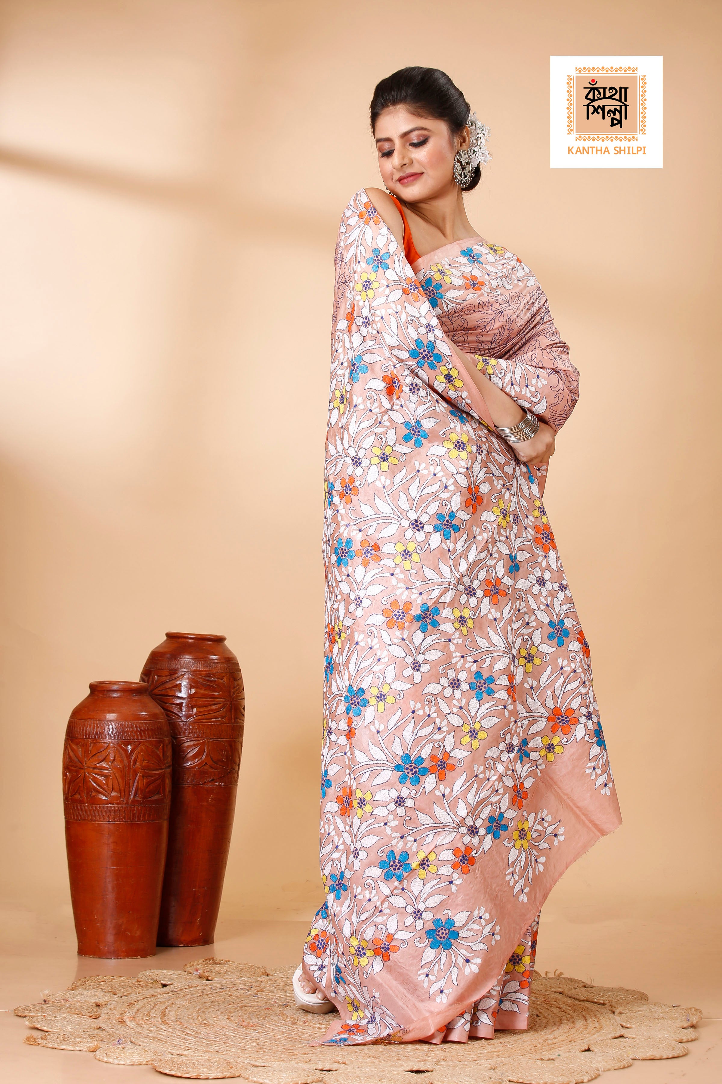 Pure Bangalore Silk Kantha Stitch Saree SN202521952