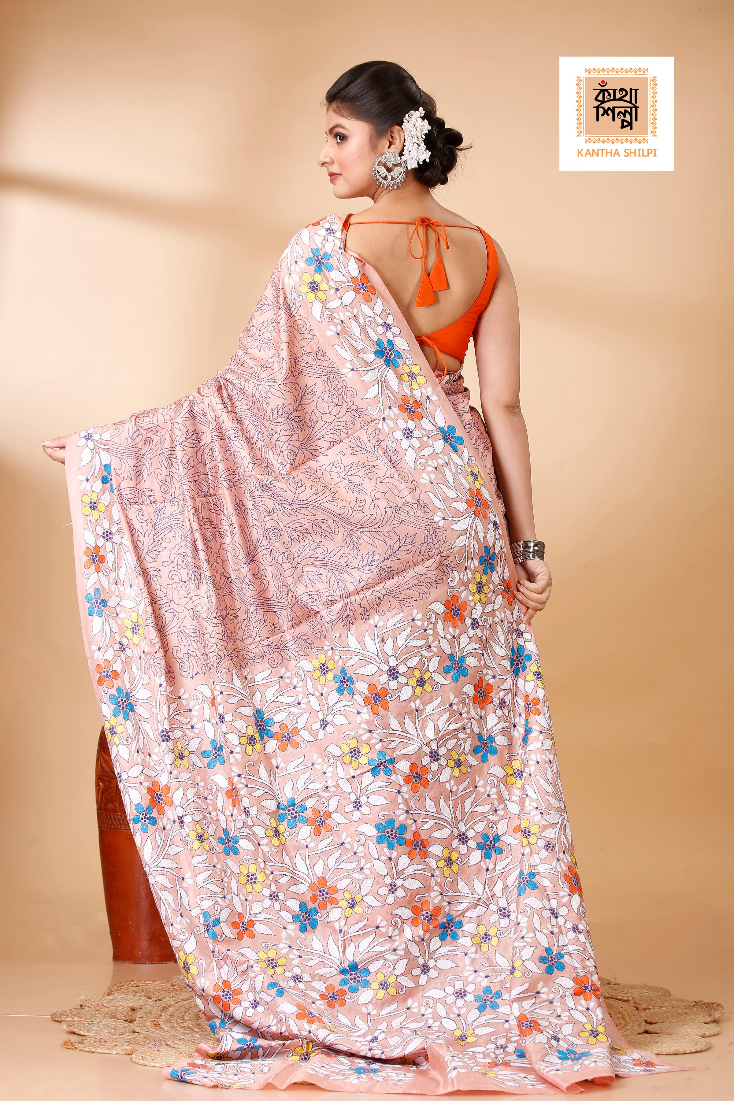Pure Bangalore Silk Kantha Stitch Saree SN202521952