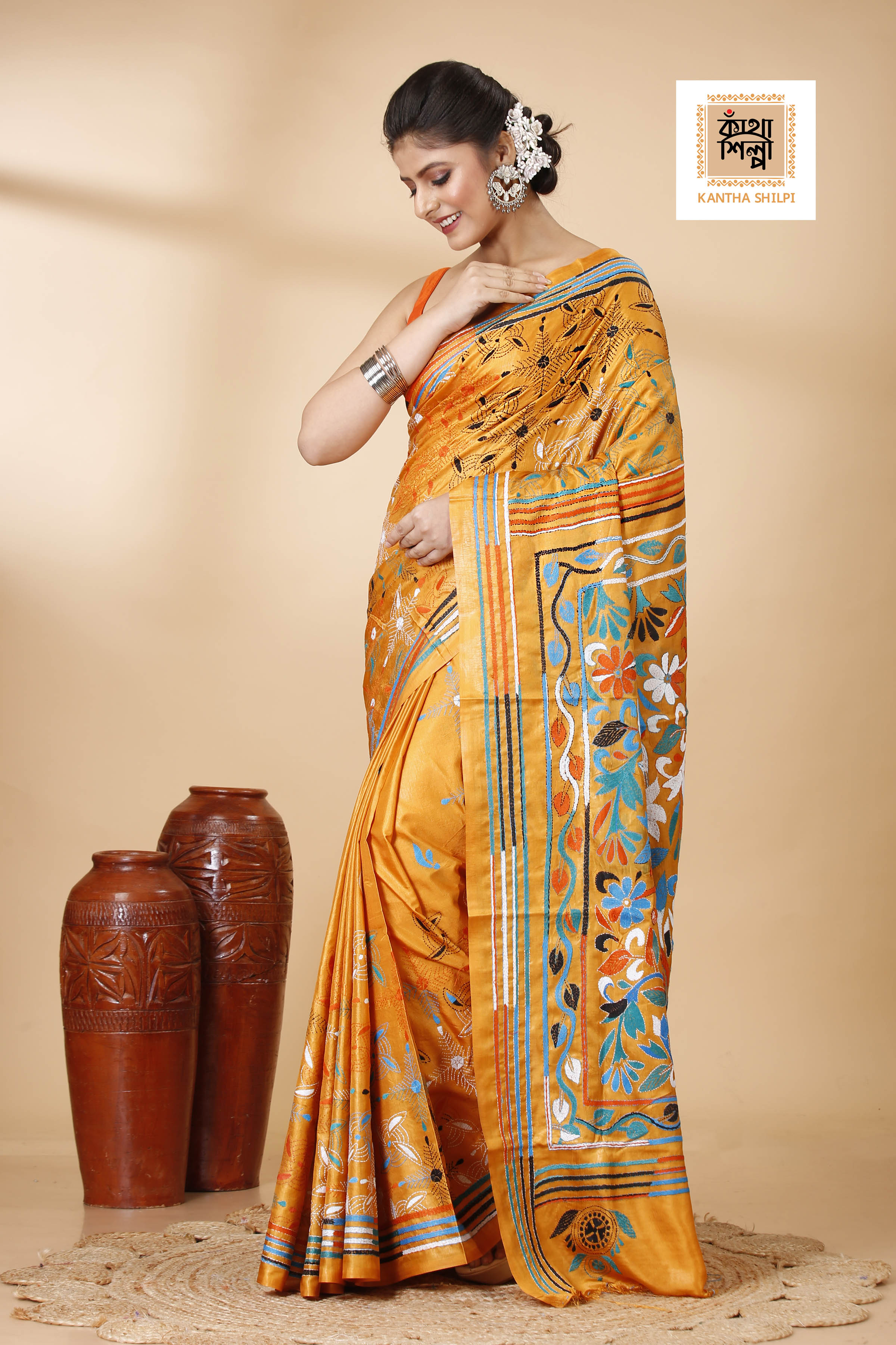 Bangalore Silk Kantha Stitch Saree SN202521964