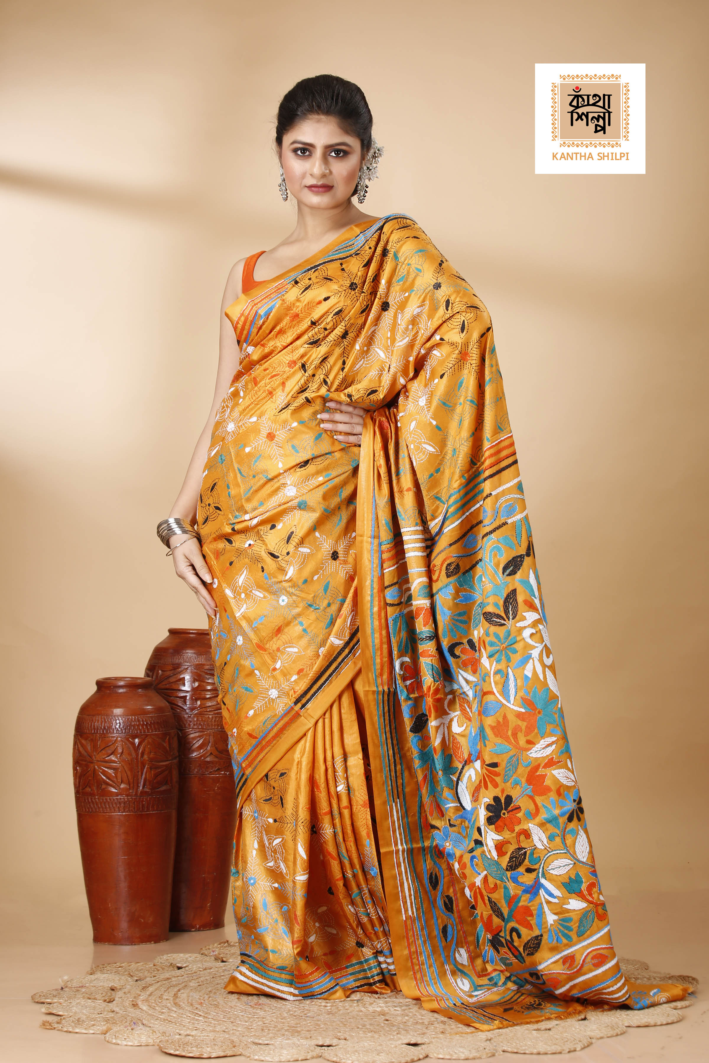 Bangalore Silk Kantha Stitch Saree SN202521964