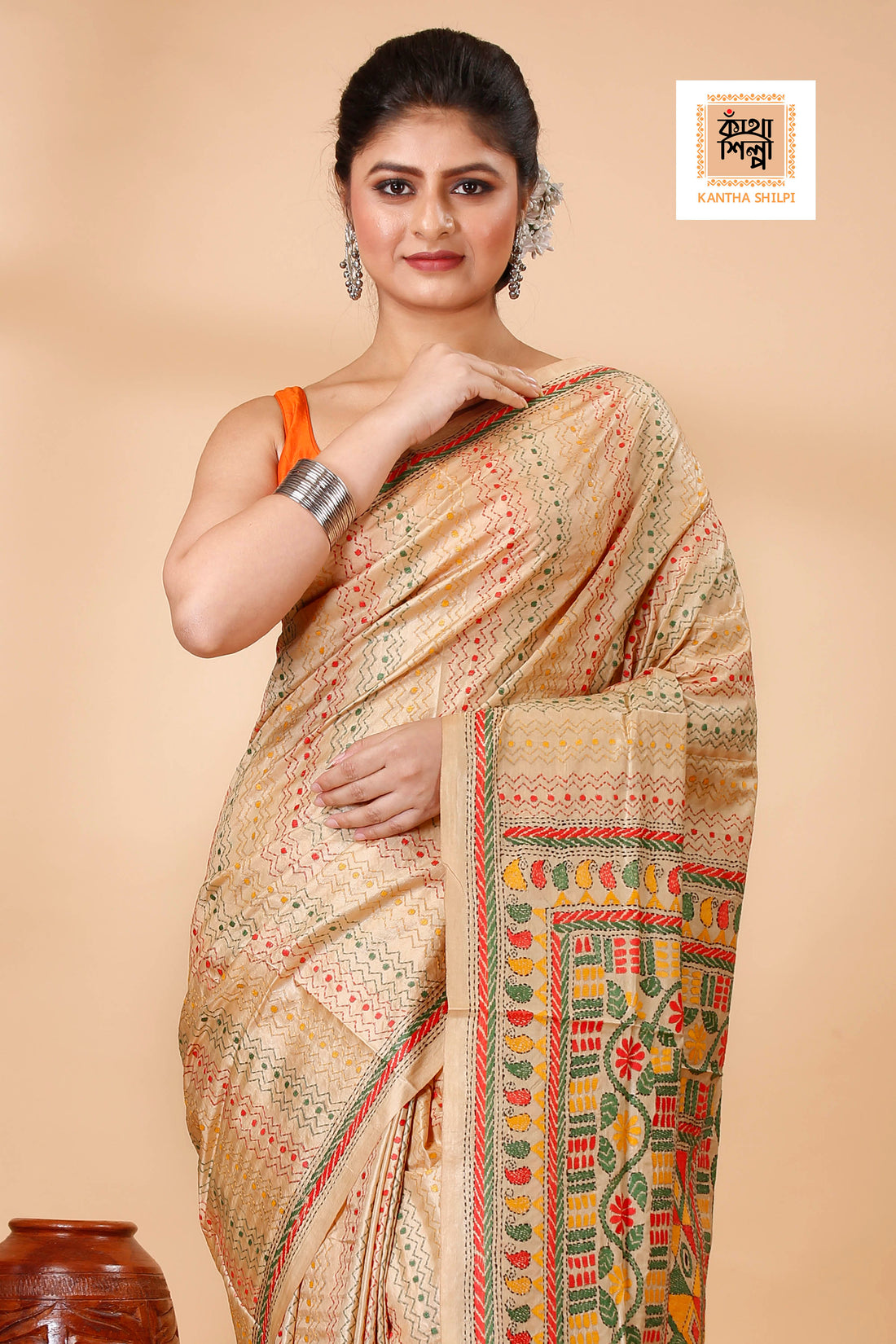 Pure Bangalore Silk Kantha Stitch Saree SN202521976